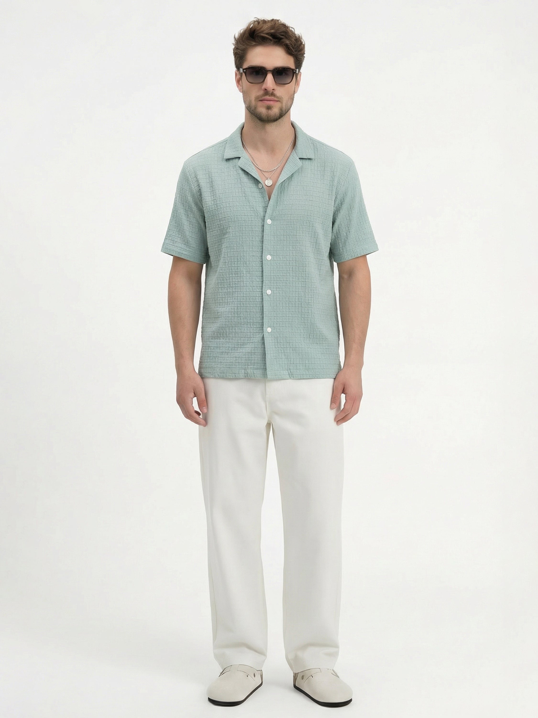 Highlander Men Blue Self Design Boxy Fit Casual Shirt - Blue - Image 2