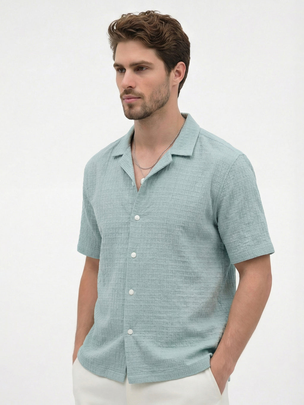 Highlander Men Blue Self Design Boxy Fit Casual Shirt - Blue - Image 4
