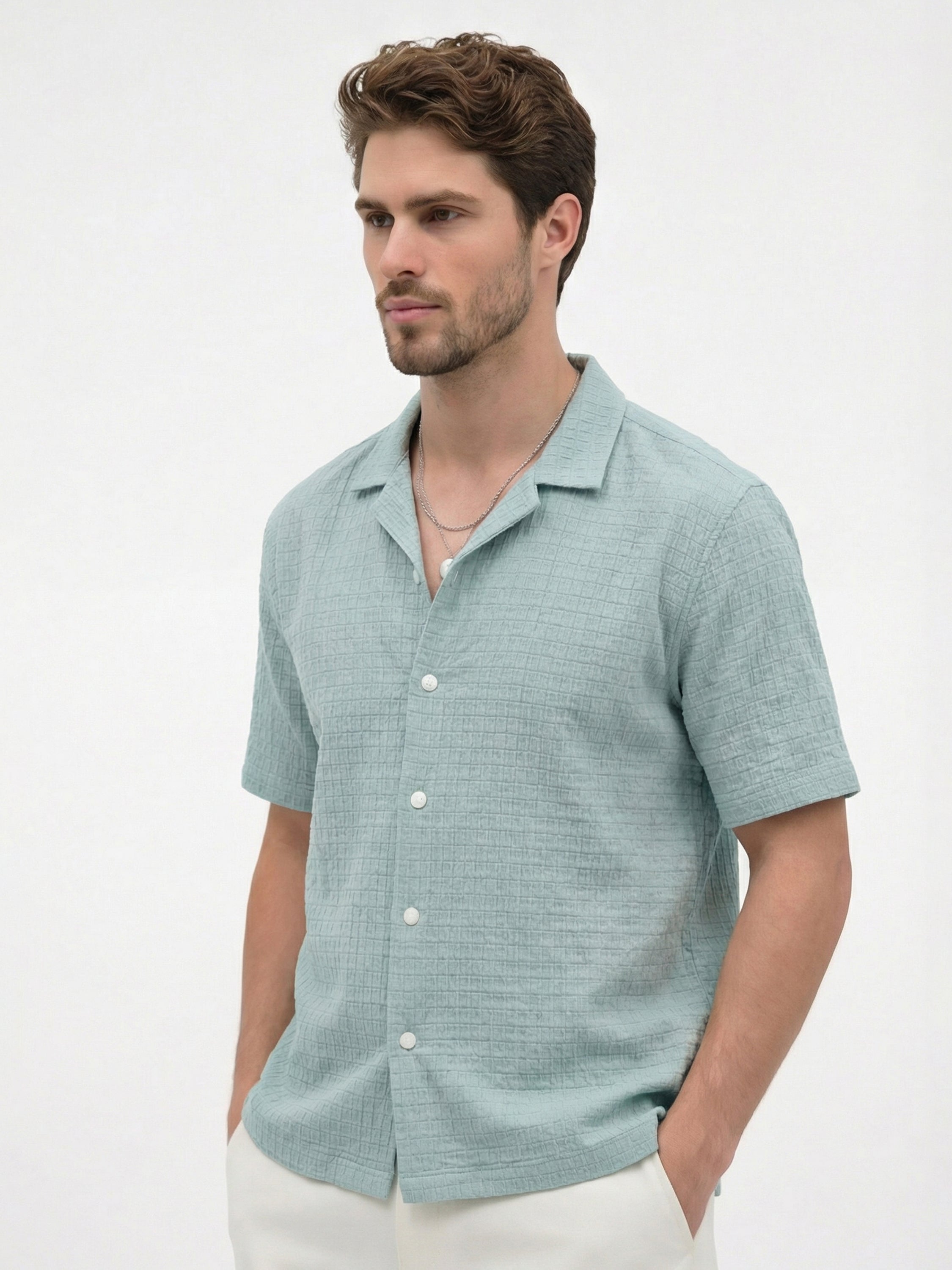 Highlander Men Blue Self Design Boxy Fit Casual Shirt - Blue - Image 4