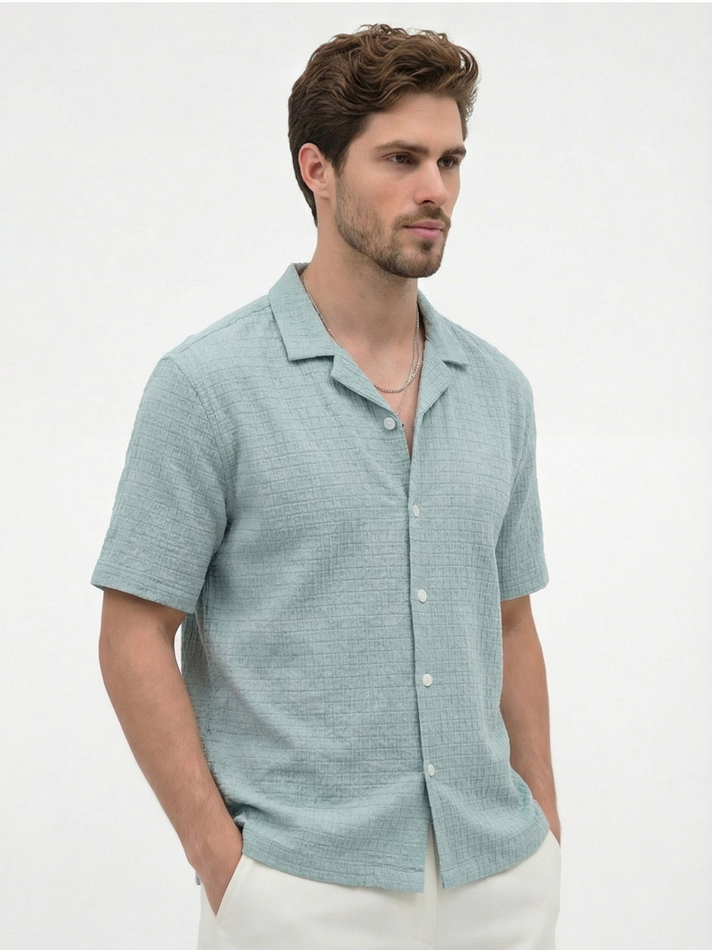 Highlander Men Blue Self Design Boxy Fit Casual Shirt - Blue - Image 5
