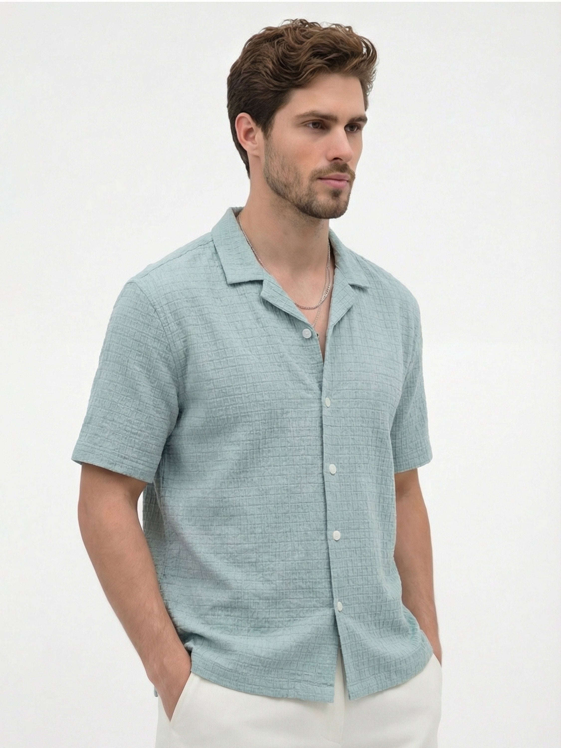 Highlander Men Blue Self Design Boxy Fit Casual Shirt - Blue - Image 5