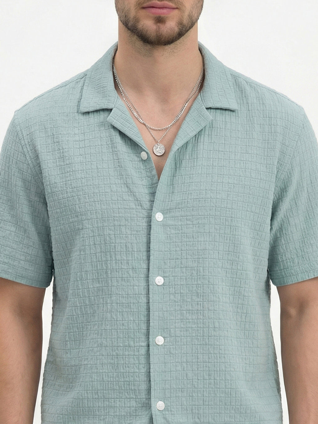 Highlander Men Blue Self Design Boxy Fit Casual Shirt - Blue - Image 6