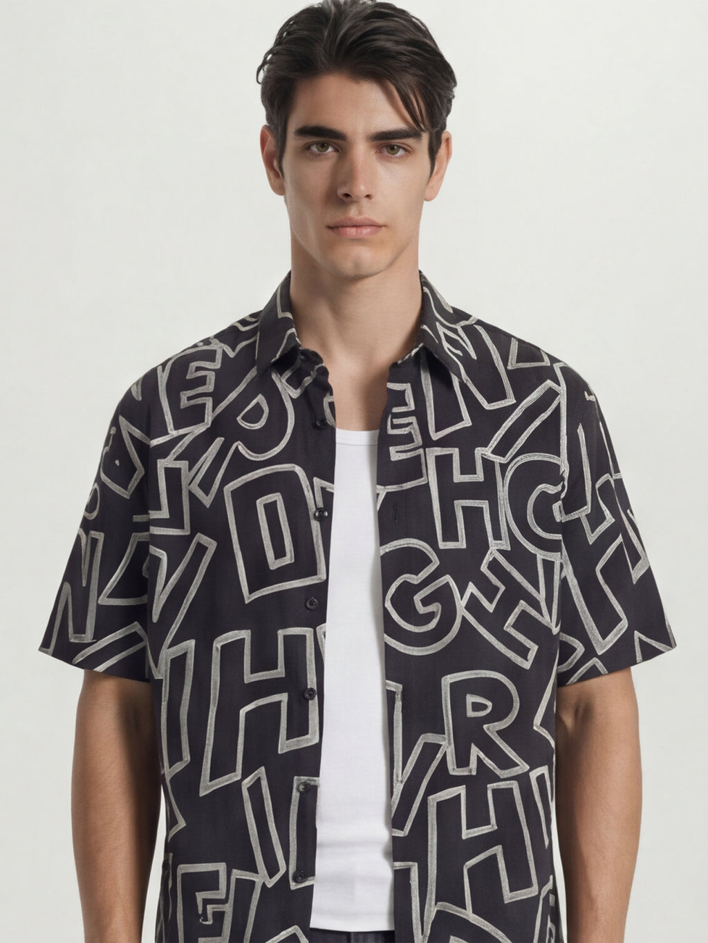 Highlander Men Black Printed Boxy Fit Casual Shirt - Black - Image 1