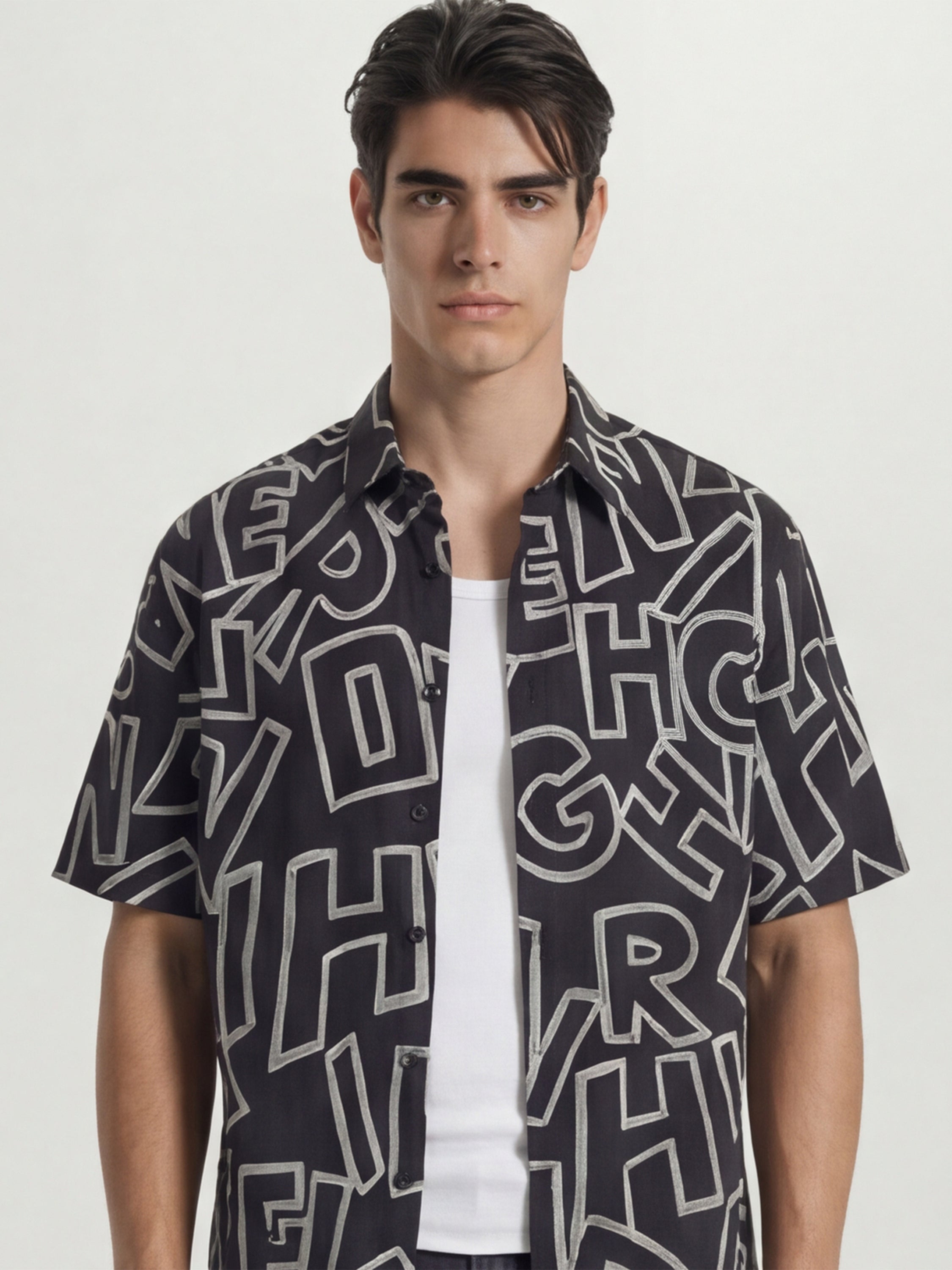 Highlander Men Black Printed Boxy Fit Casual Shirt - Black - Image 1