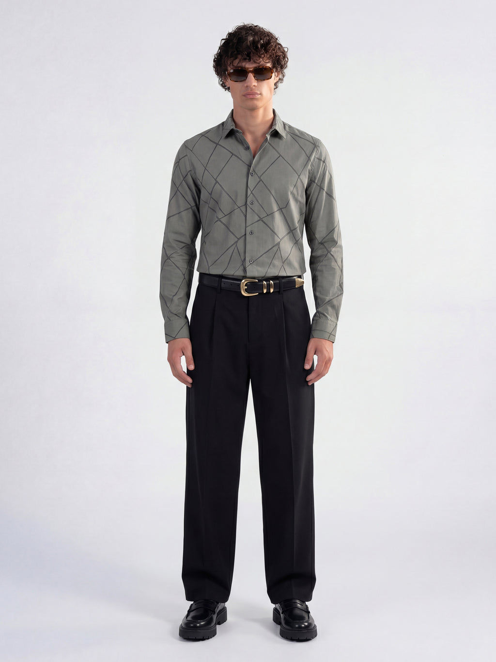 Highlander Men Grey Self Design Slim Fit Casual Shirt - Grey - Image 2