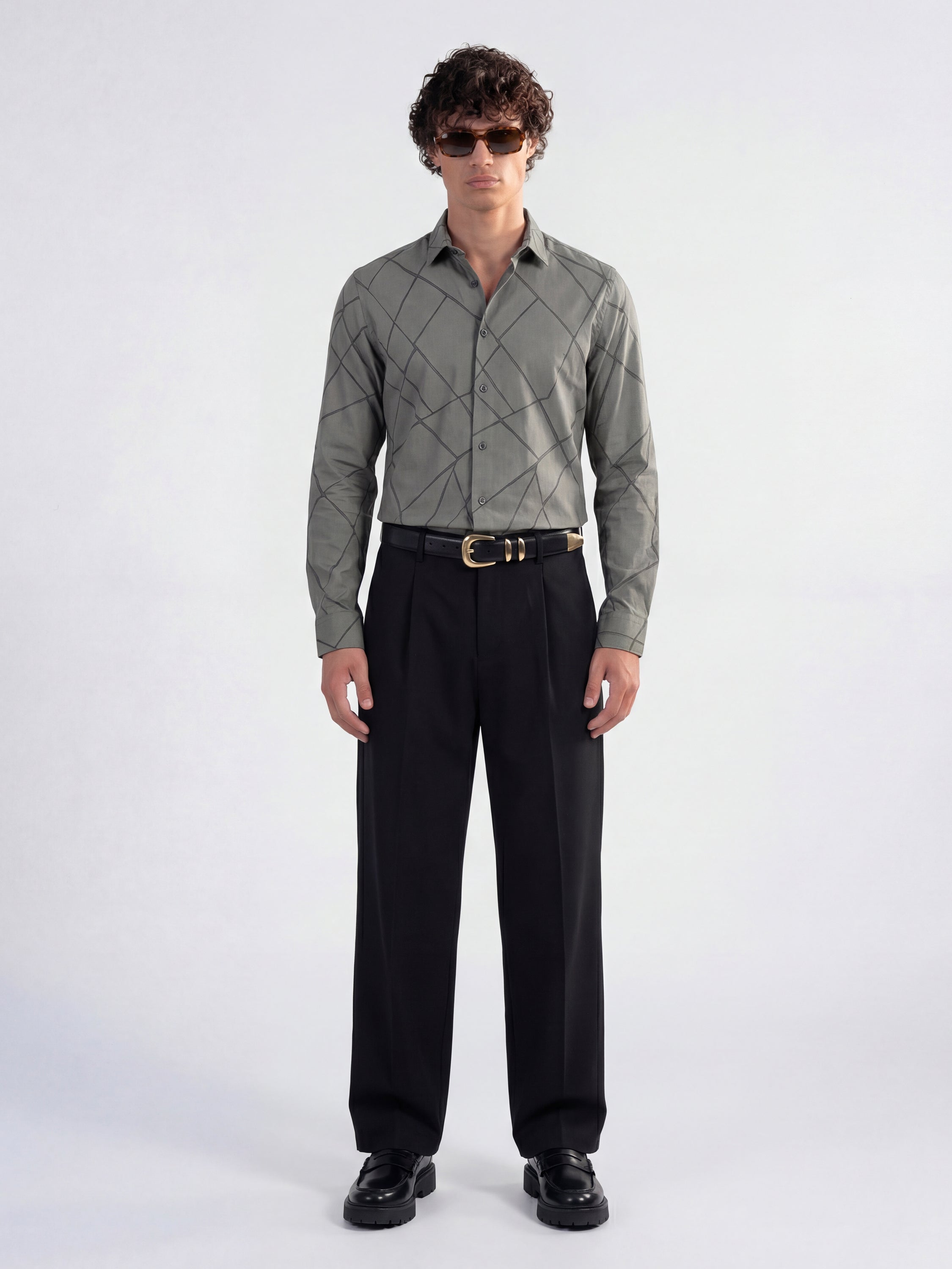 Highlander Men Grey Self Design Slim Fit Casual Shirt - Grey - Image 2