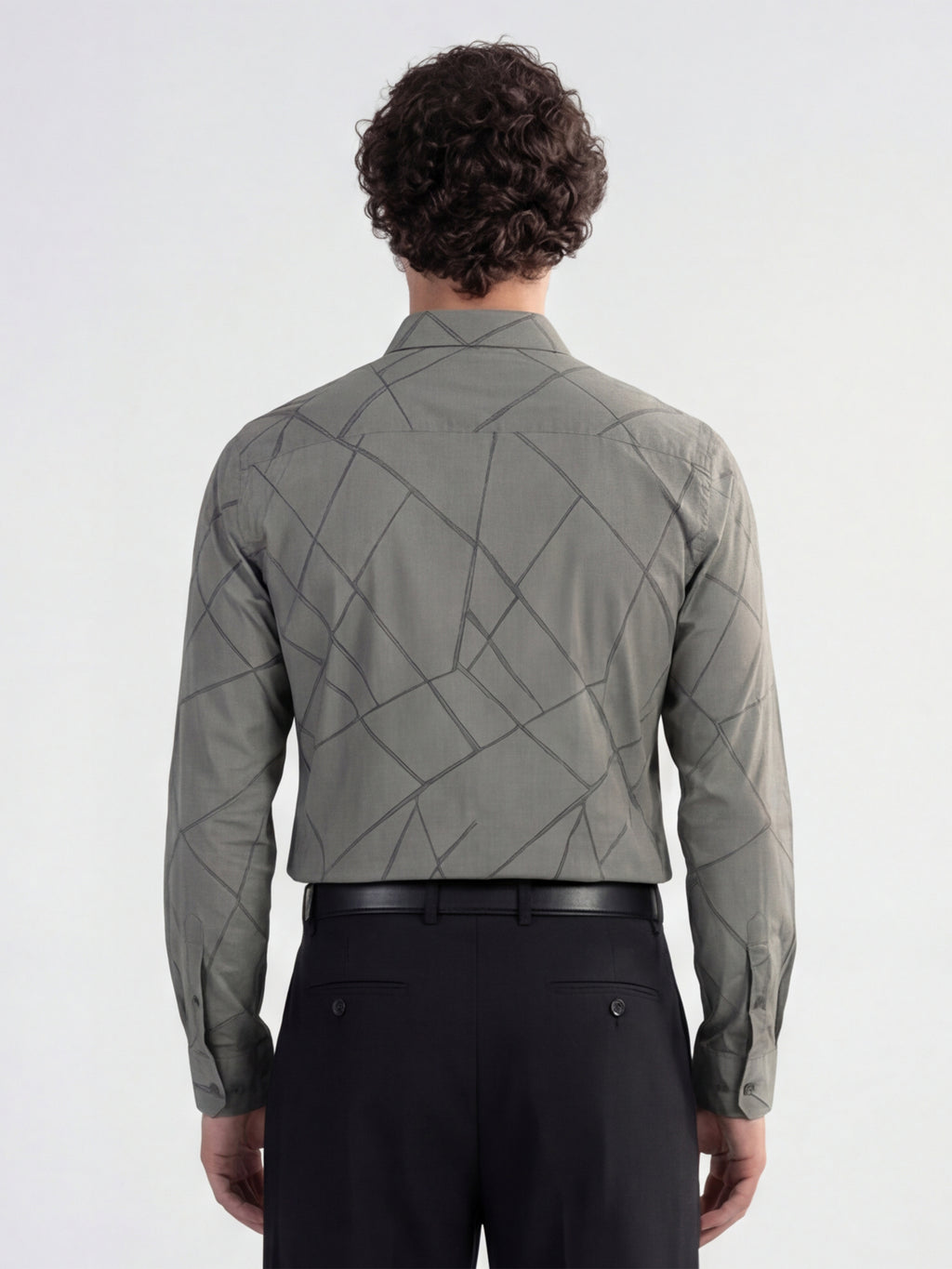 Highlander Men Grey Self Design Slim Fit Casual Shirt - Grey - Image 3