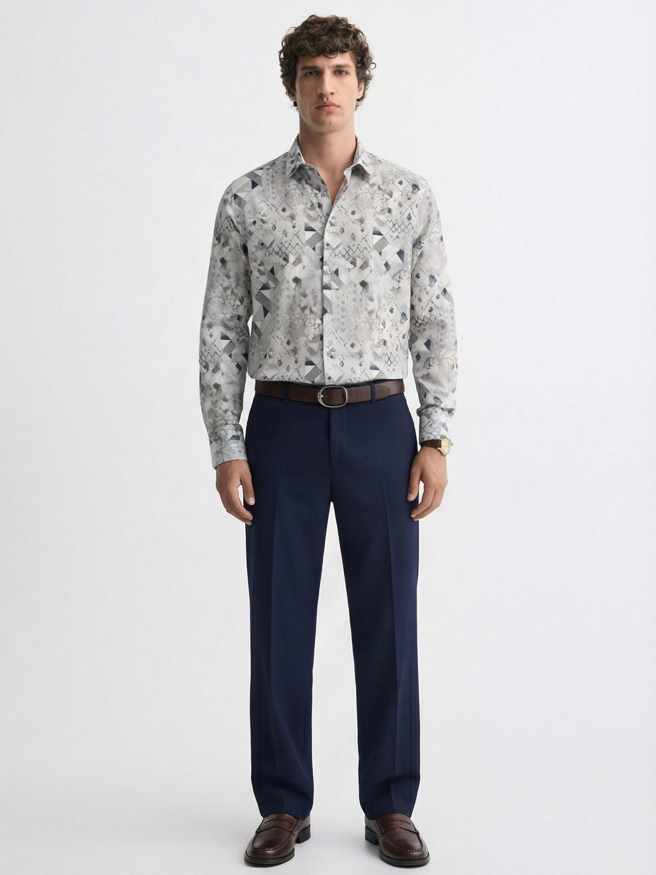 Highlander Men Grey Printed Slim Fit Casual Shirt - Grey - Image 2
