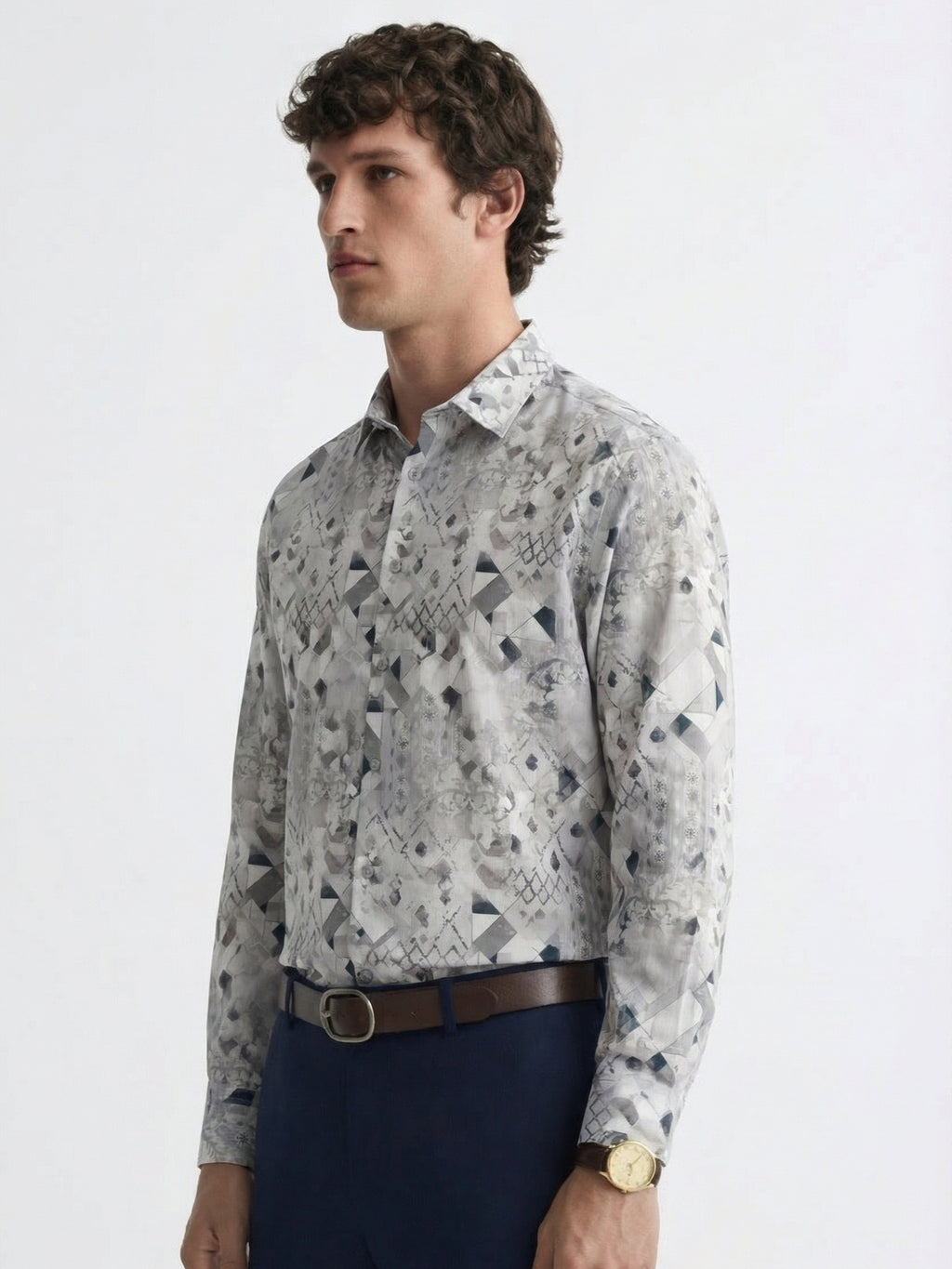 Highlander Men Grey Printed Slim Fit Casual Shirt - Grey - Image 4