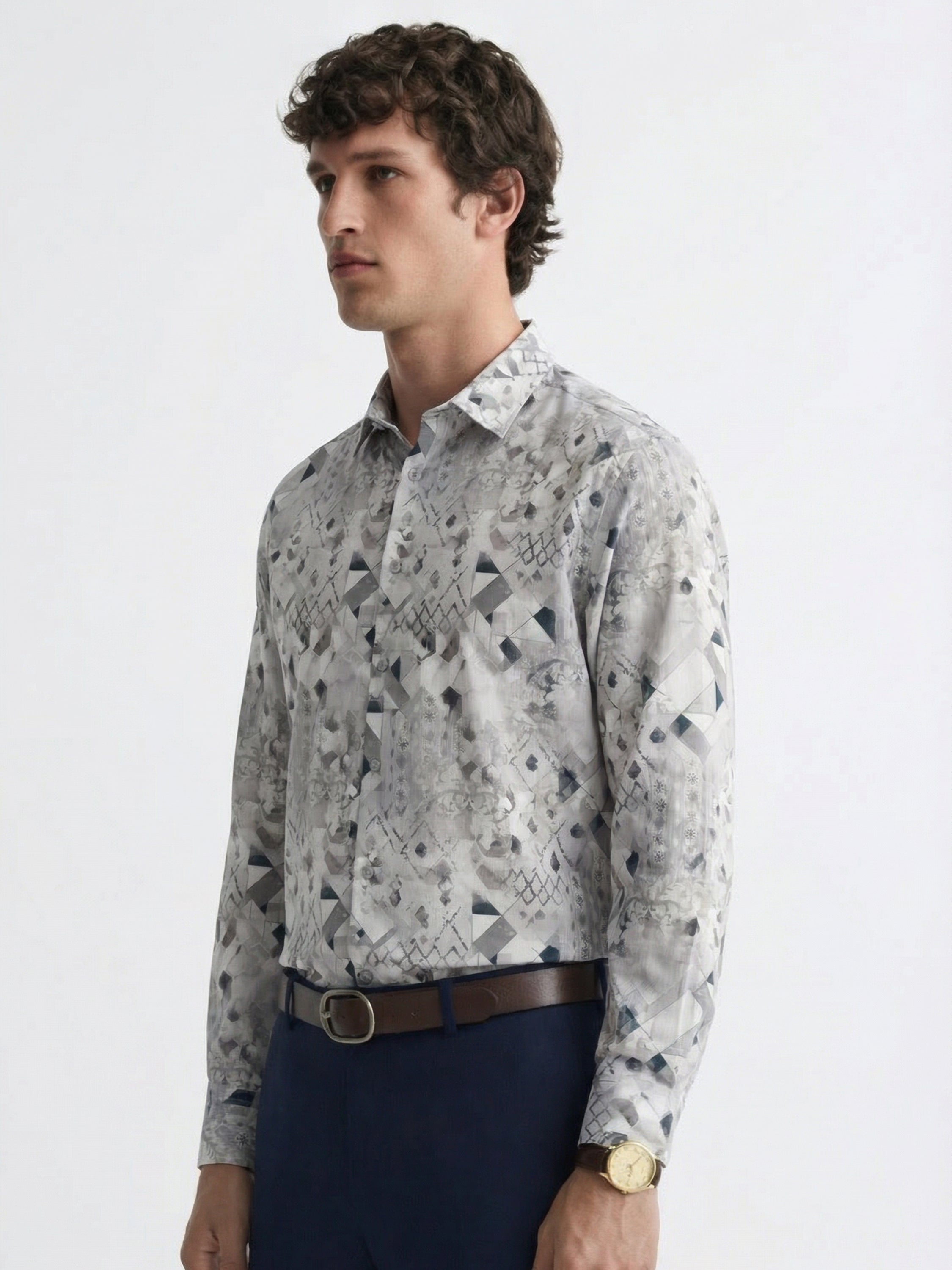 Highlander Men Grey Printed Slim Fit Casual Shirt - Grey - Image 4