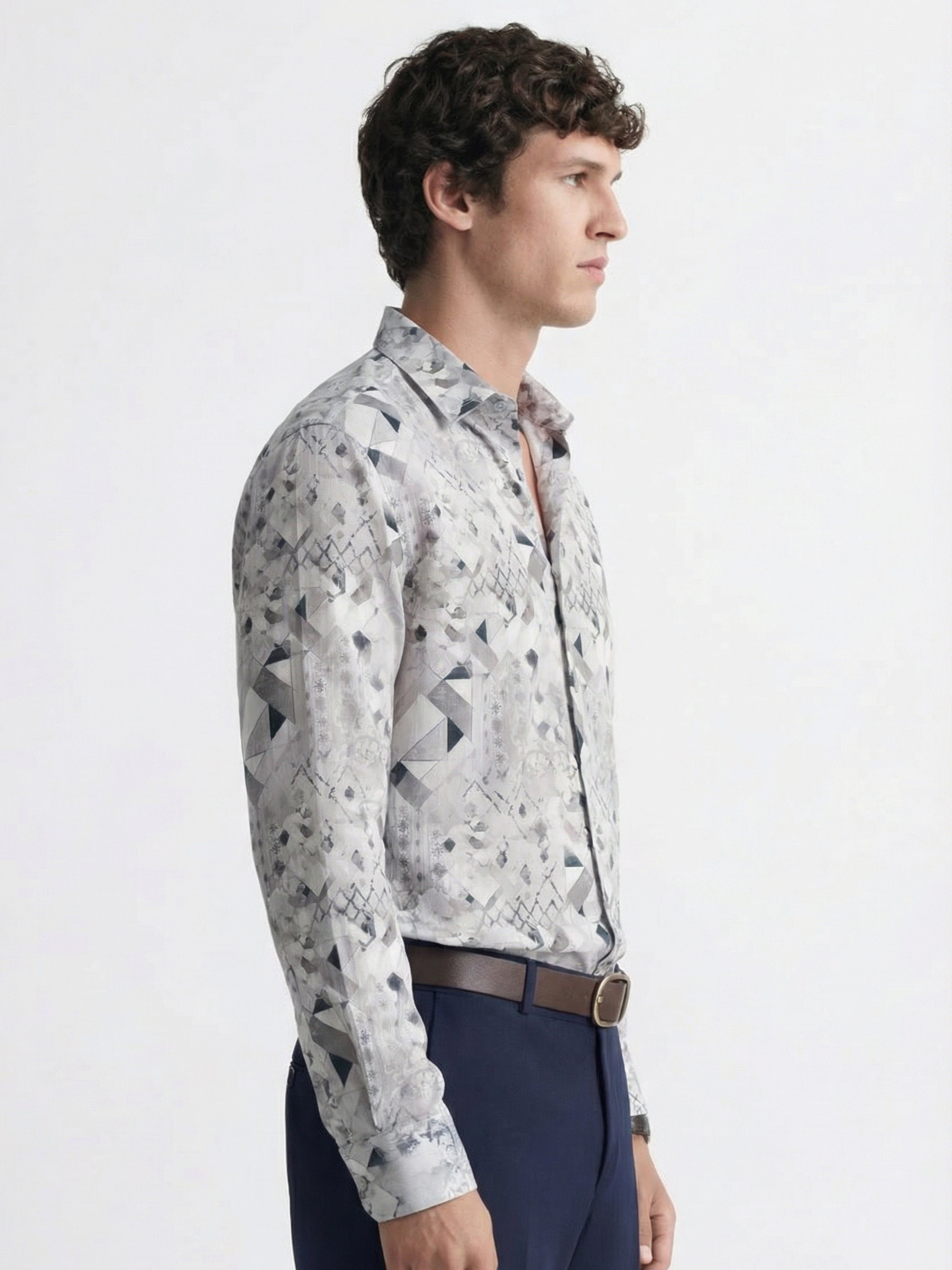 Highlander Men Grey Printed Slim Fit Casual Shirt - Grey - Image 5