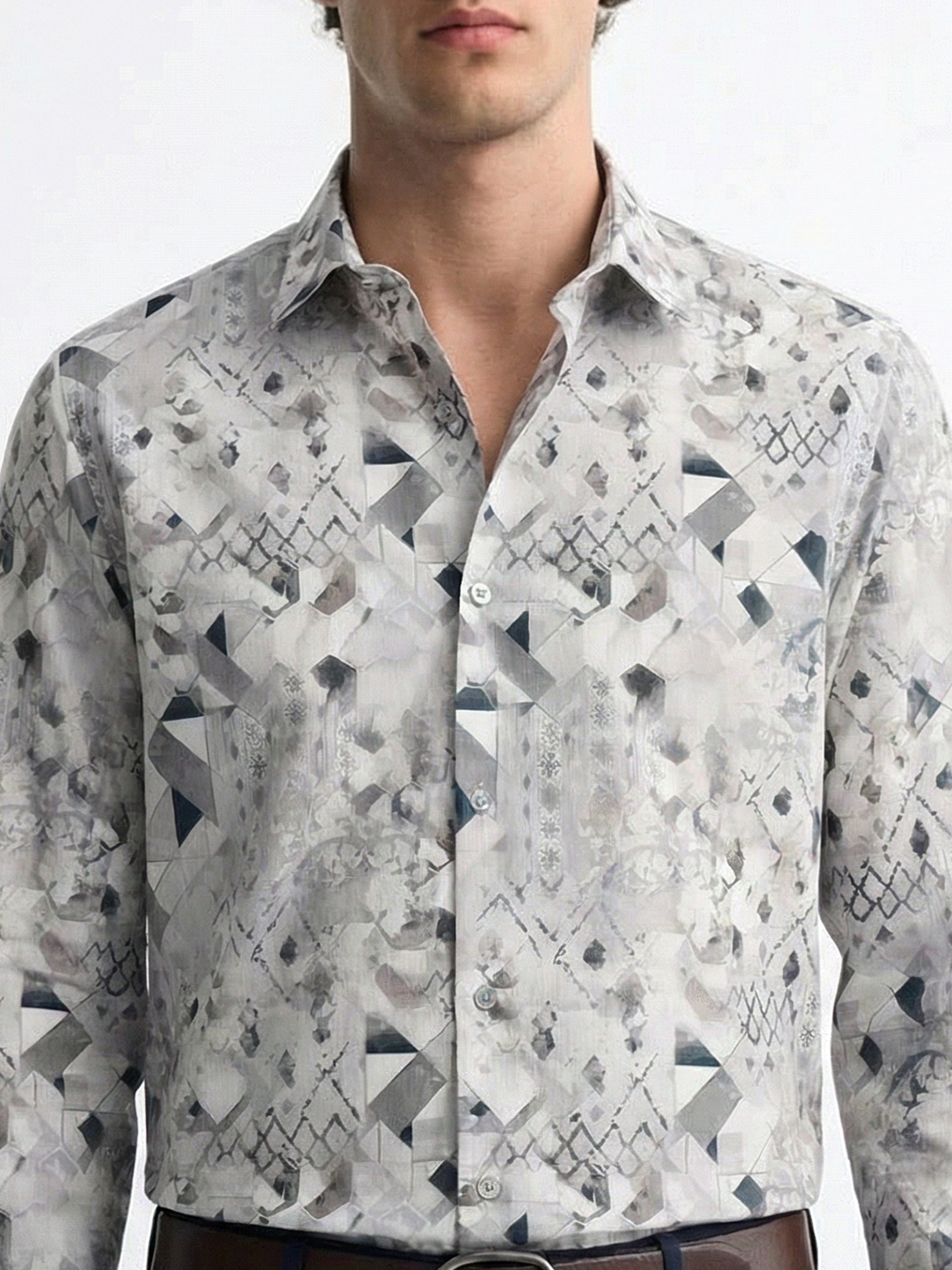 Highlander Men Grey Printed Slim Fit Casual Shirt - Grey - Image 6