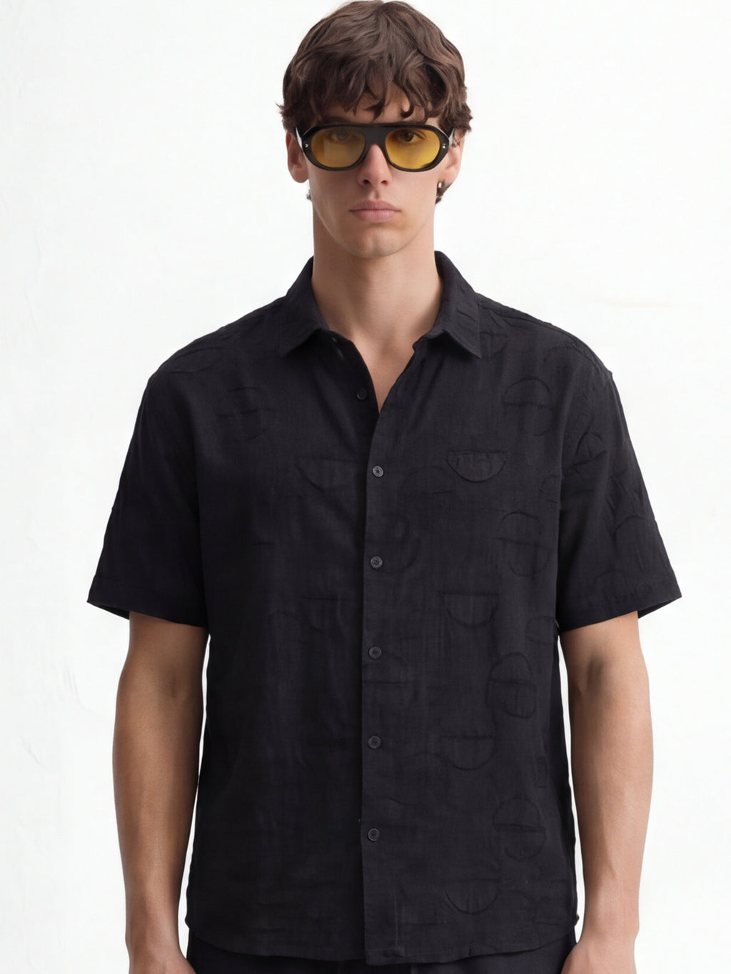Highlander Men Black Self Design Relaxed Fit Casual Shirt - Black - Image 1