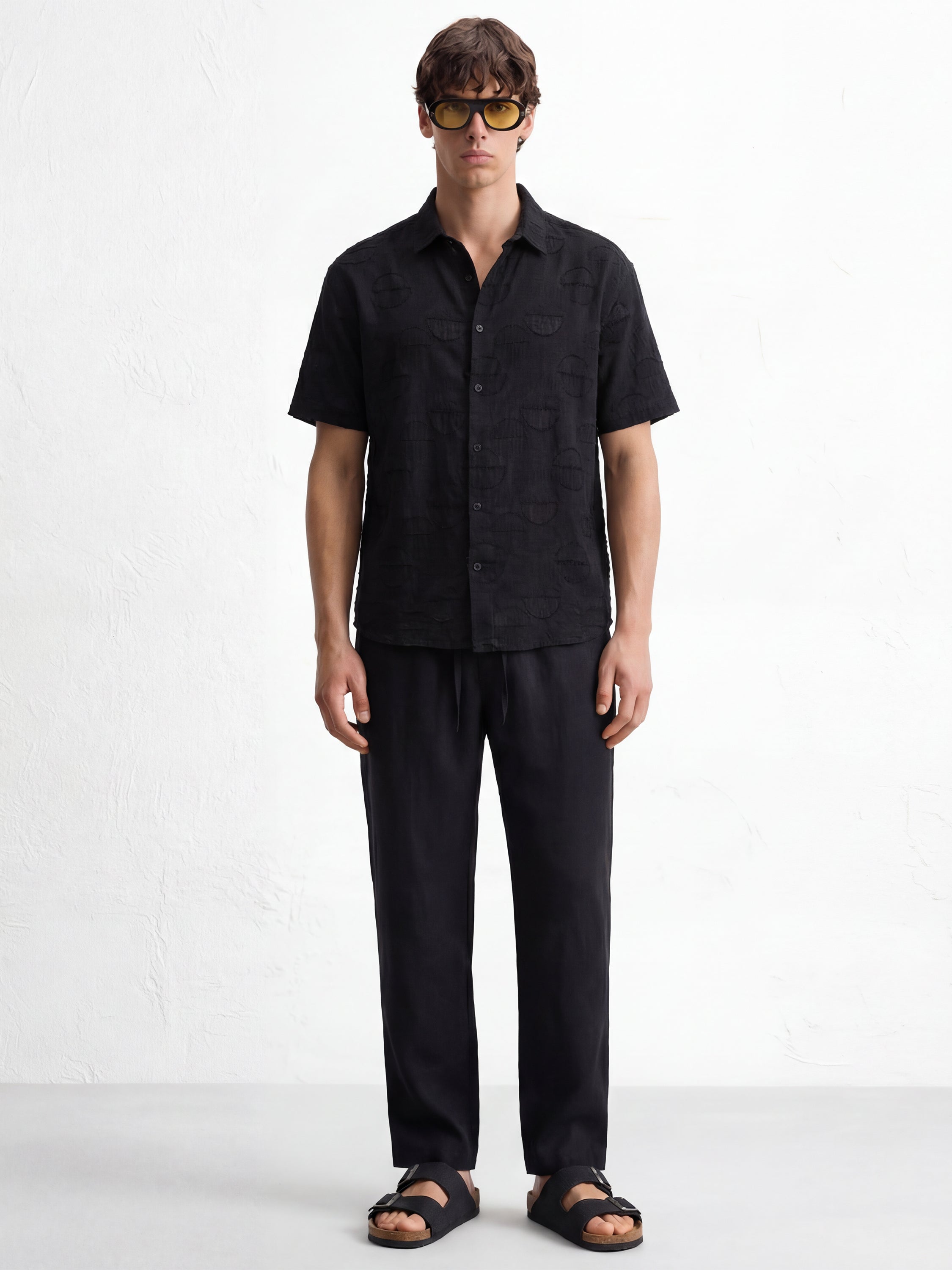 Highlander Men Black Self Design Relaxed Fit Casual Shirt - Black - Image 2