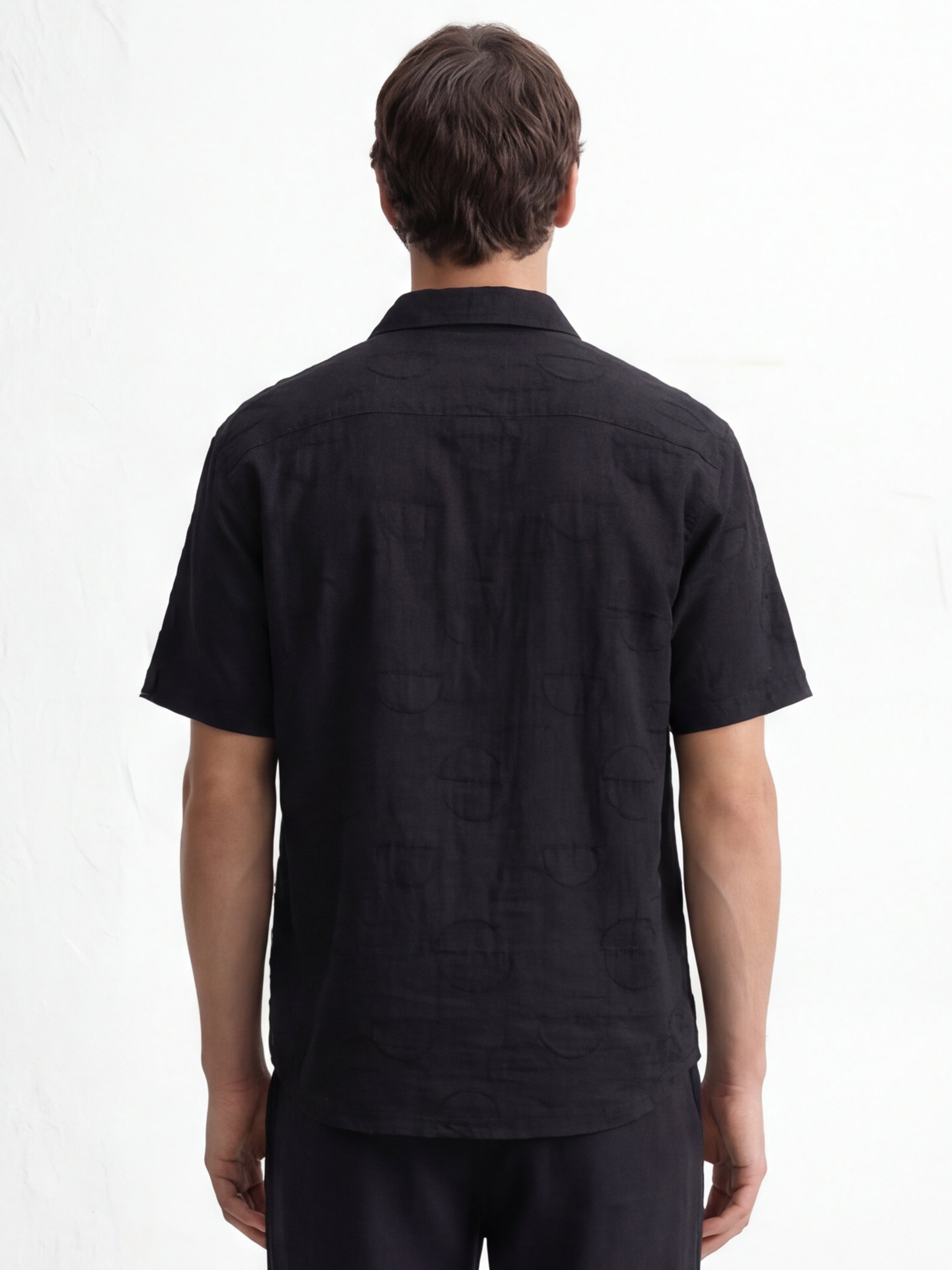 Highlander Men Black Self Design Relaxed Fit Casual Shirt - Black - Image 3
