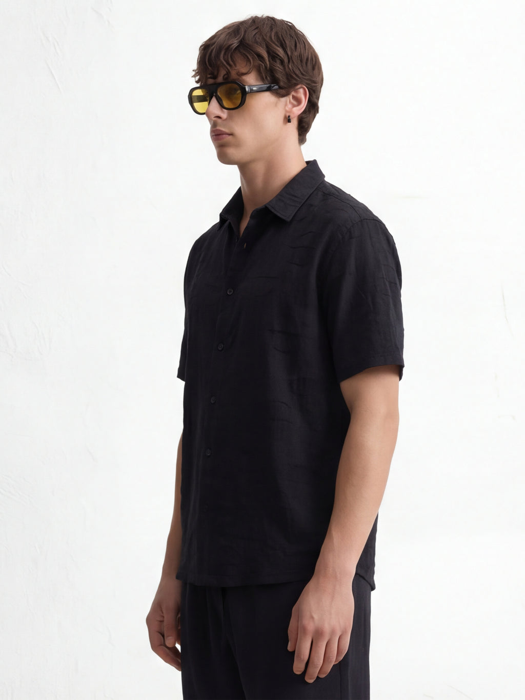 Highlander Men Black Self Design Relaxed Fit Casual Shirt - Black - Image 4