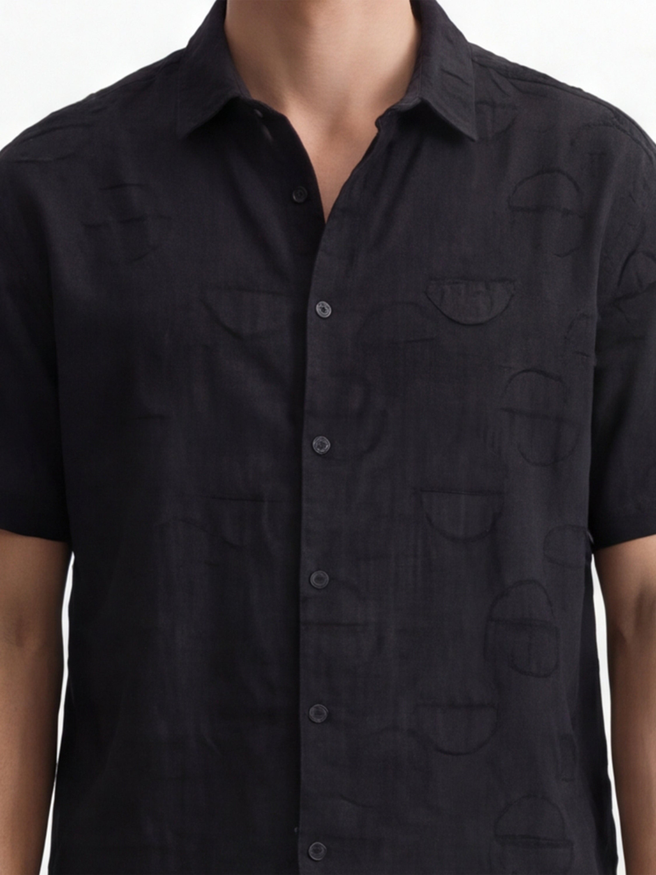 Highlander Men Black Self Design Relaxed Fit Casual Shirt - Black - Image 5