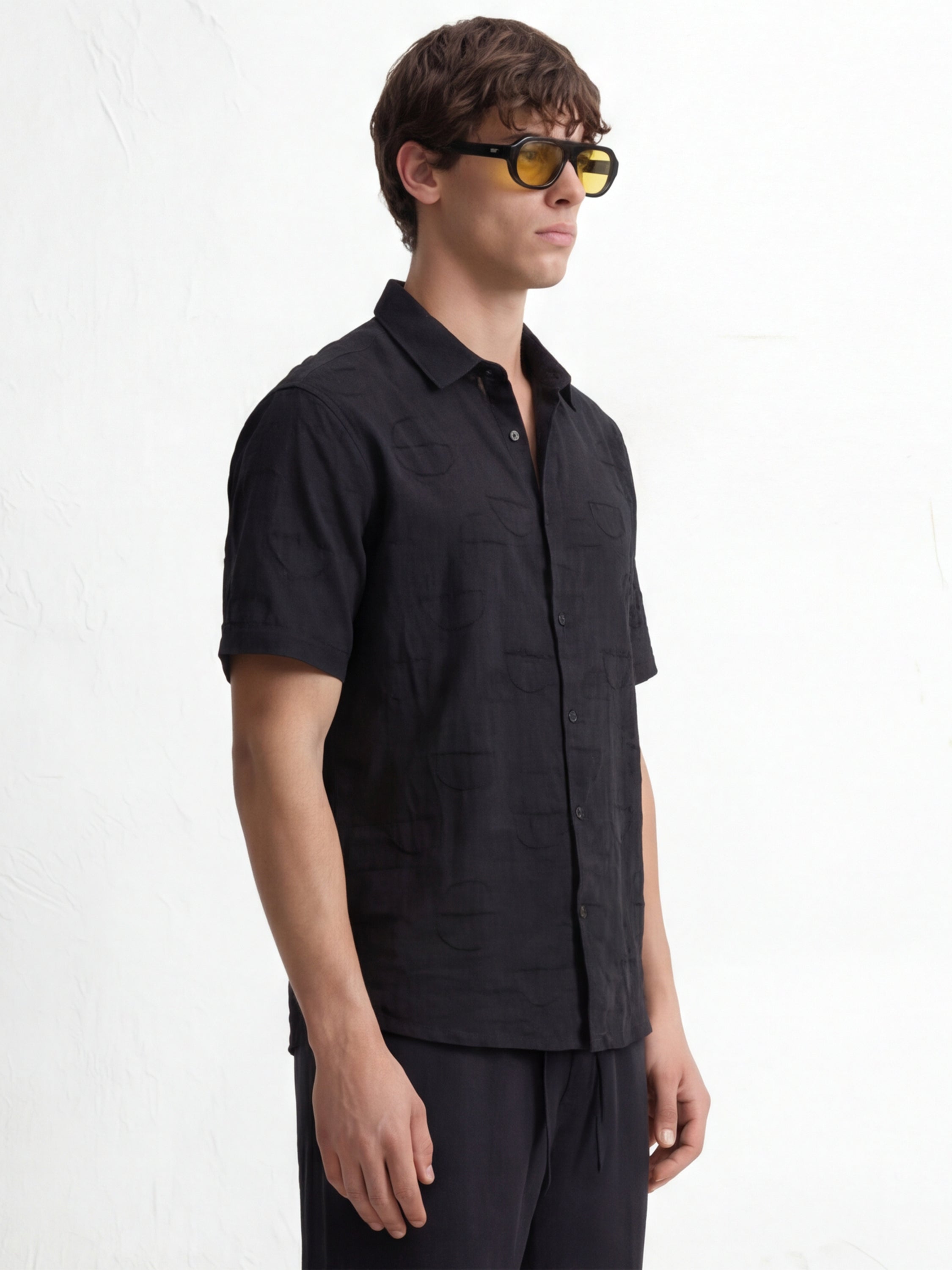 Highlander Men Black Self Design Relaxed Fit Casual Shirt - Black - Image 6