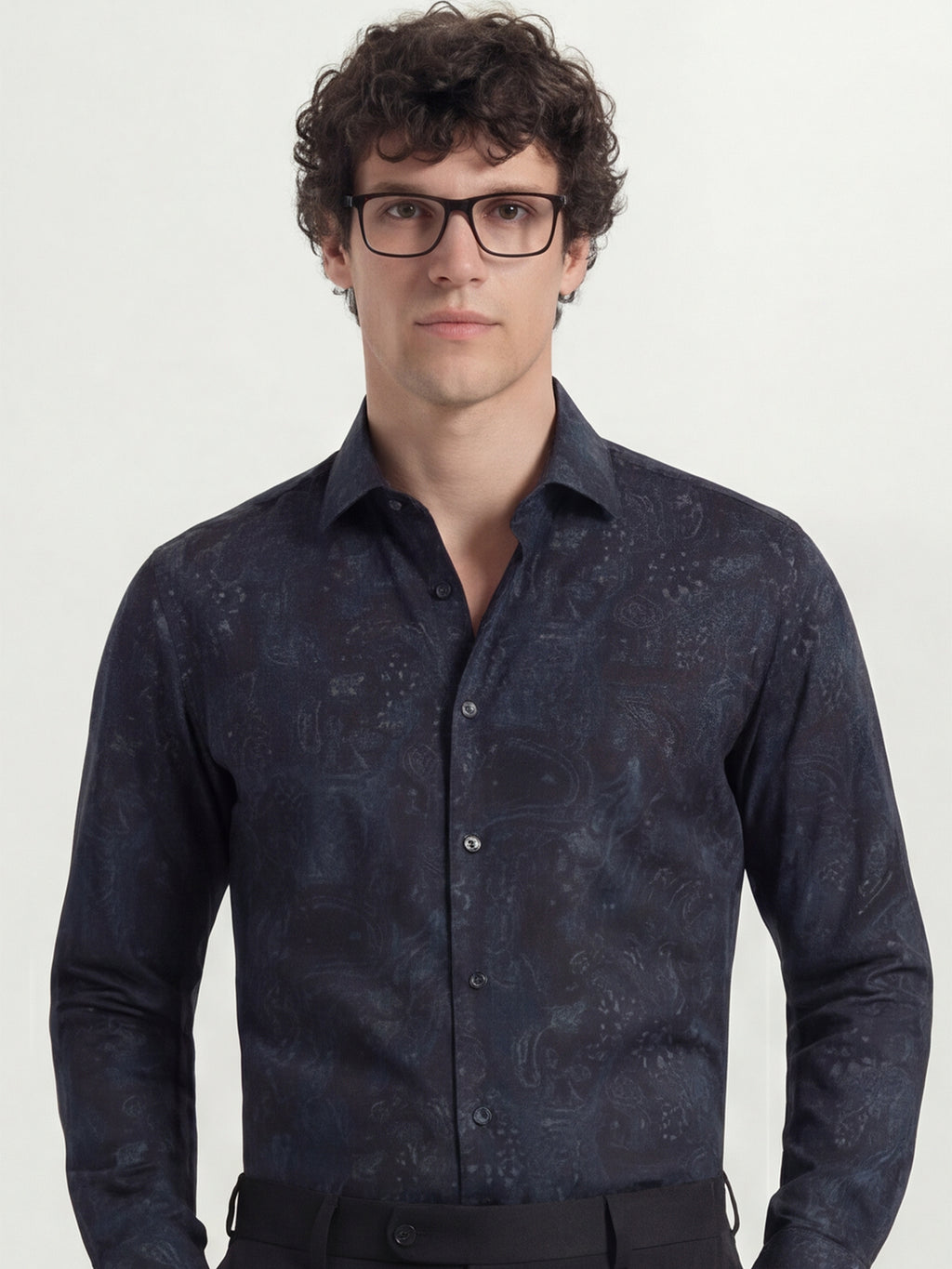 Highlander Men Navy Blue Printed Slim Fit Casual Shirt - Navy Blue - Image 1