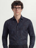 Highlander Men Navy Blue Printed Slim Fit Casual Shirt - Navy Blue - Image 1