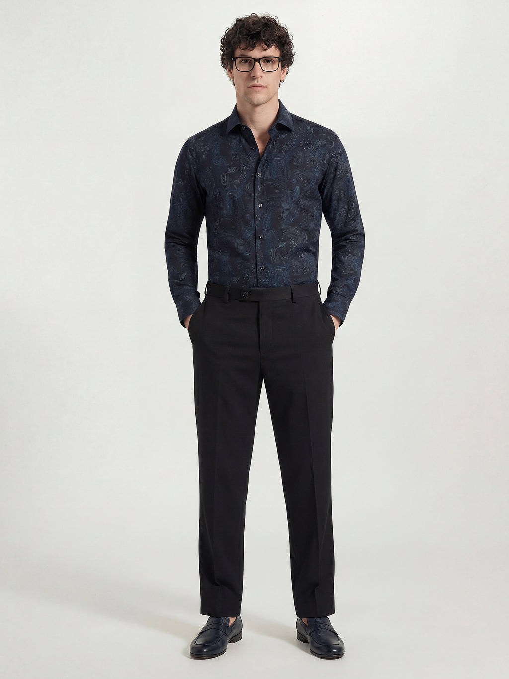 Highlander Men Navy Blue Printed Slim Fit Casual Shirt - Navy Blue - Image 2