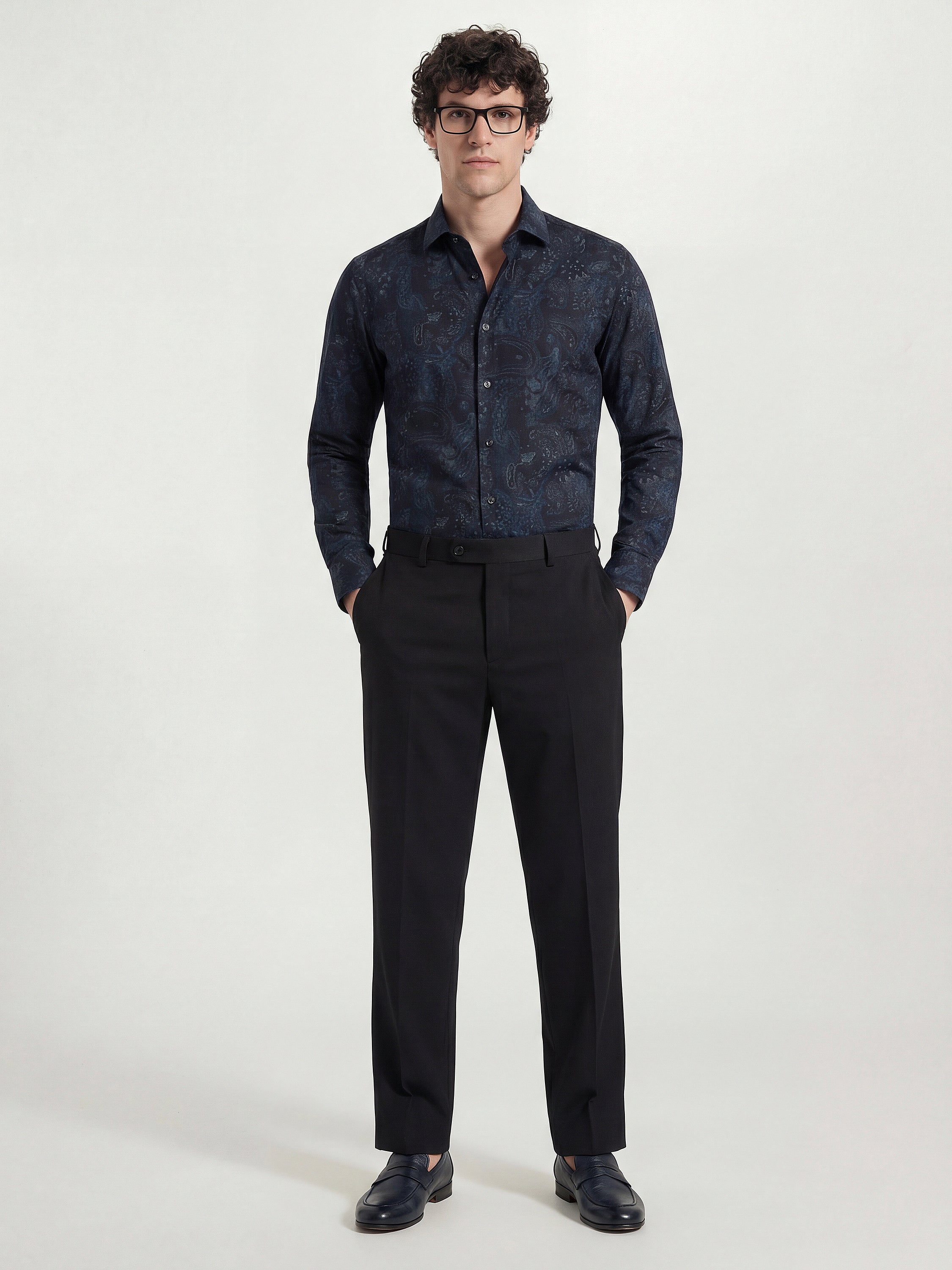 Highlander Men Navy Blue Printed Slim Fit Casual Shirt - Navy Blue - Image 2