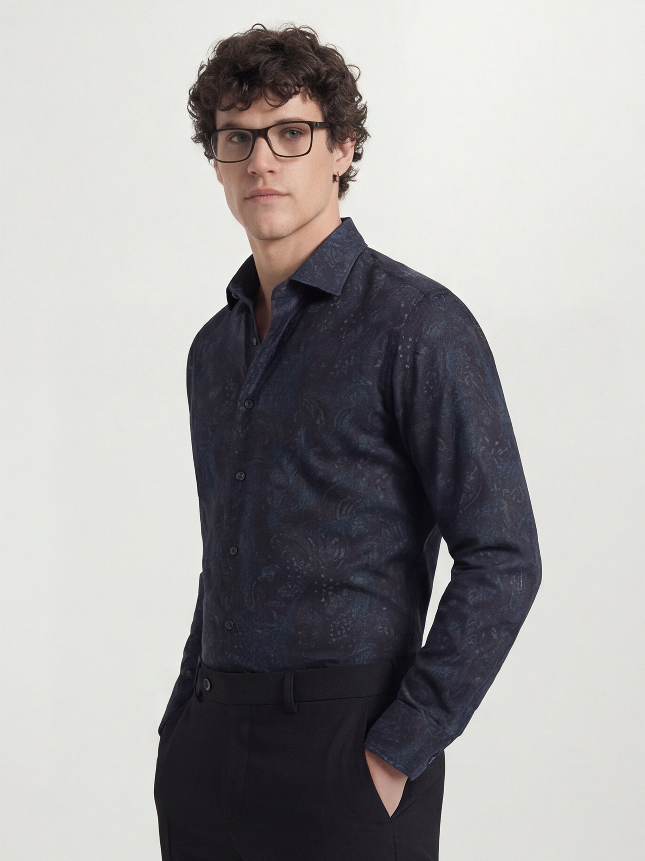 Highlander Men Navy Blue Printed Slim Fit Casual Shirt - Navy Blue - Image 4