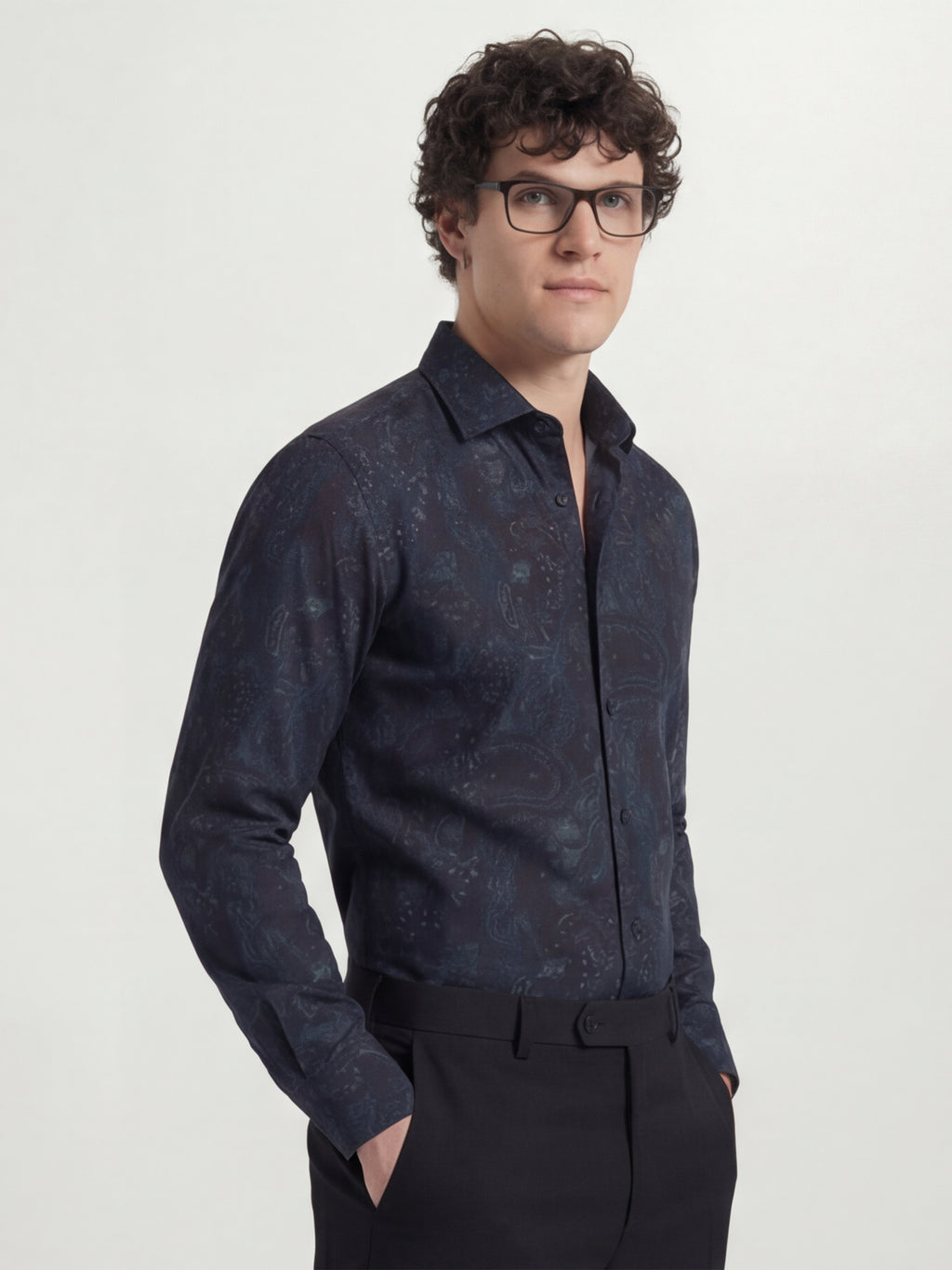 Highlander Men Navy Blue Printed Slim Fit Casual Shirt - Navy Blue - Image 6