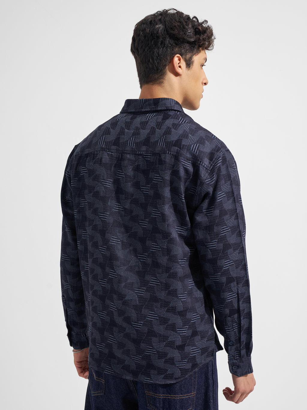 Highlander Men Navy Blue Self Design Relaxed Fit Casual Shirt