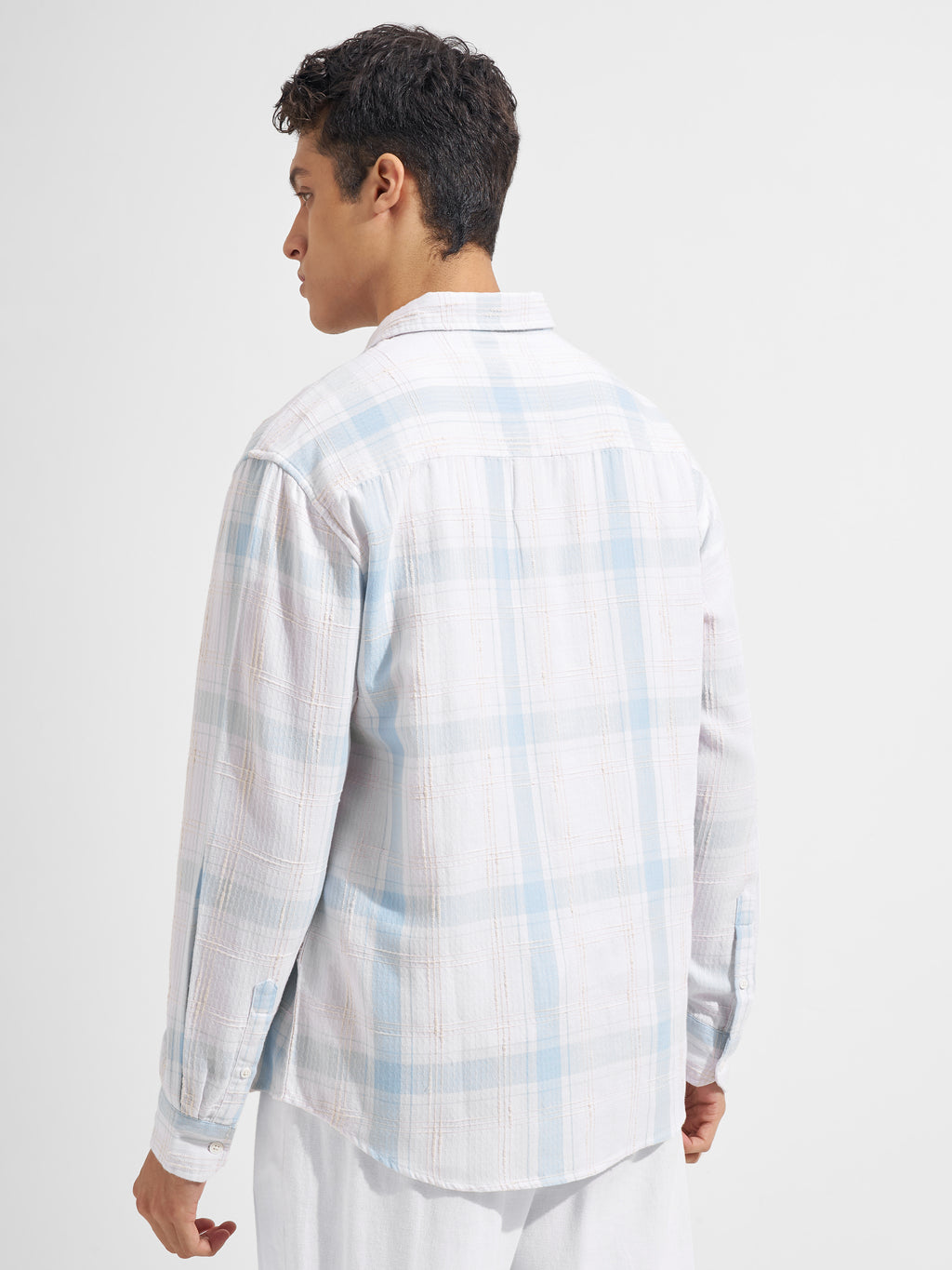 Highlander Men White Checked Relaxed Fit Casual Shirt