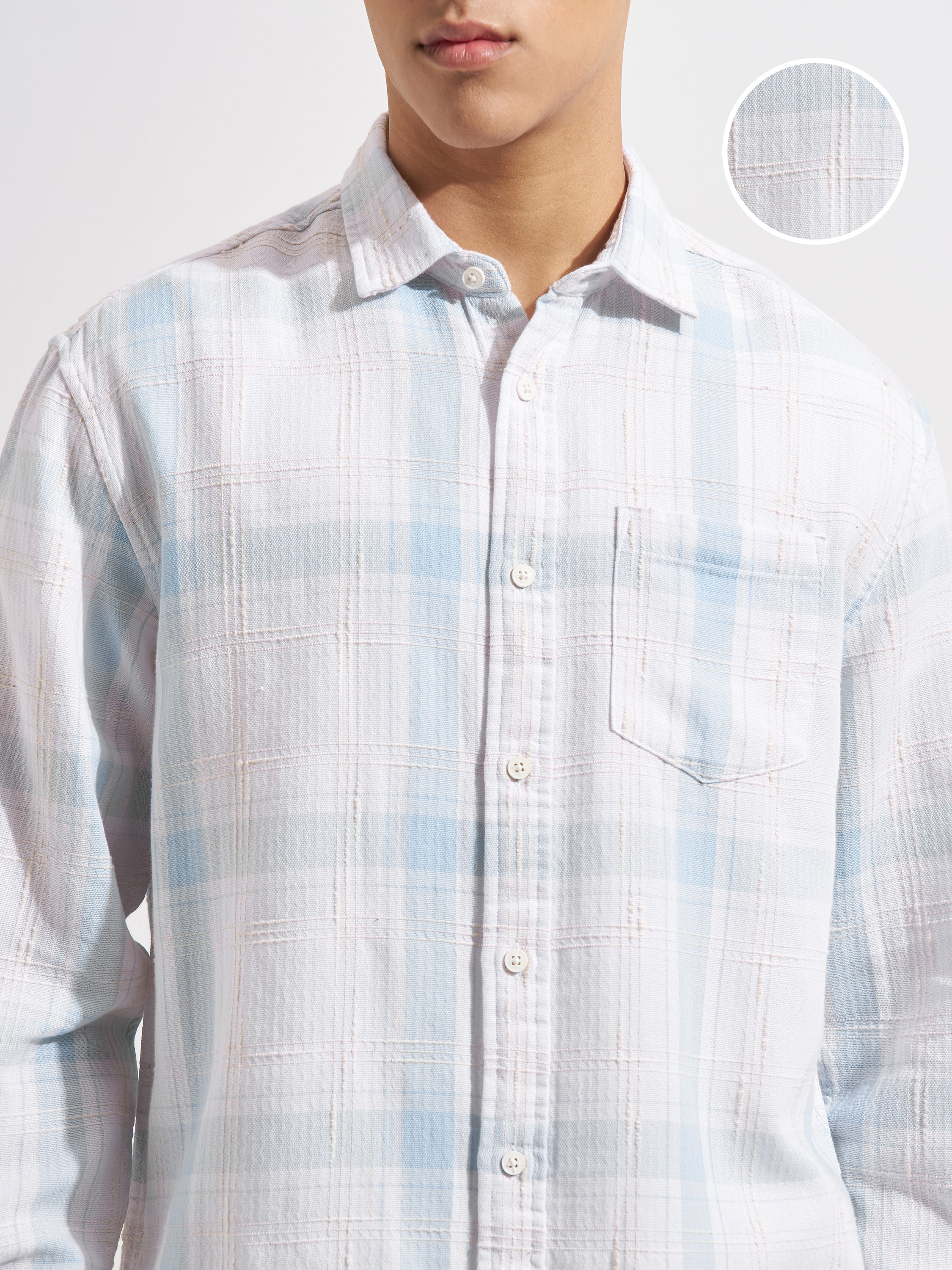 Highlander Men White Checked Relaxed Fit Casual Shirt