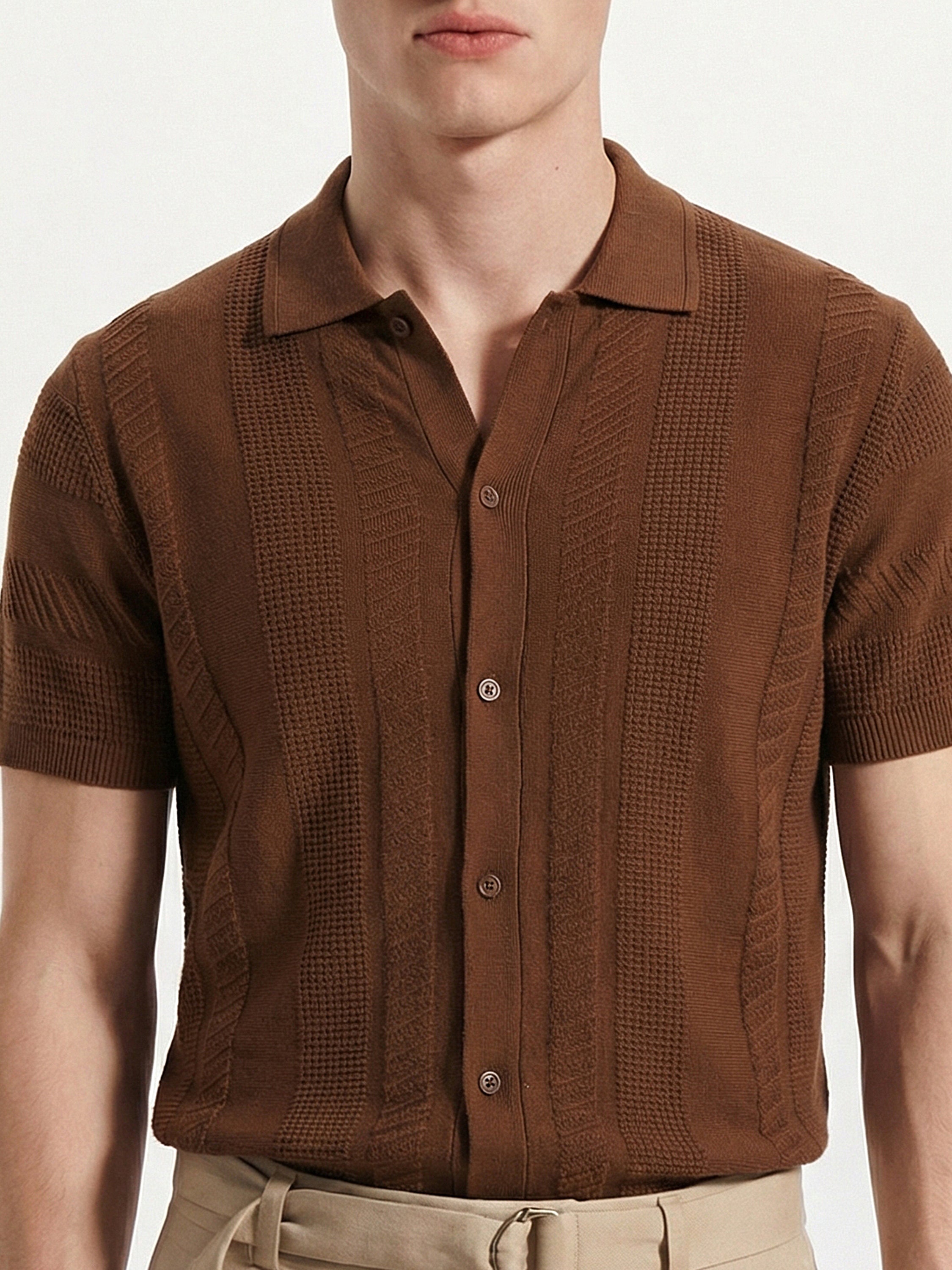 Highlander Men Brown Self Design Relaxed Fit Casual Shirt - Brown - Image 5