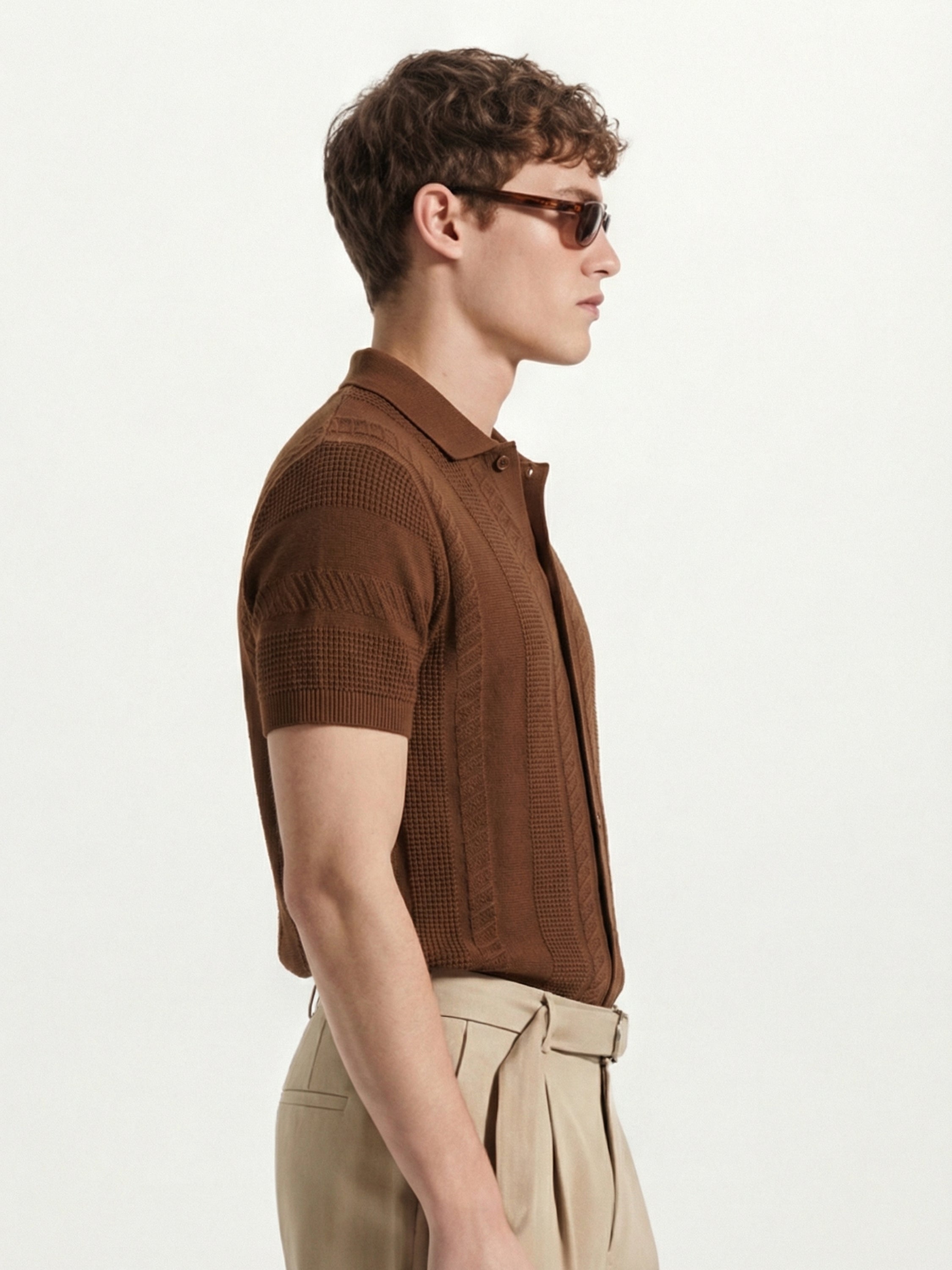 Highlander Men Brown Self Design Relaxed Fit Casual Shirt - Brown - Image 6