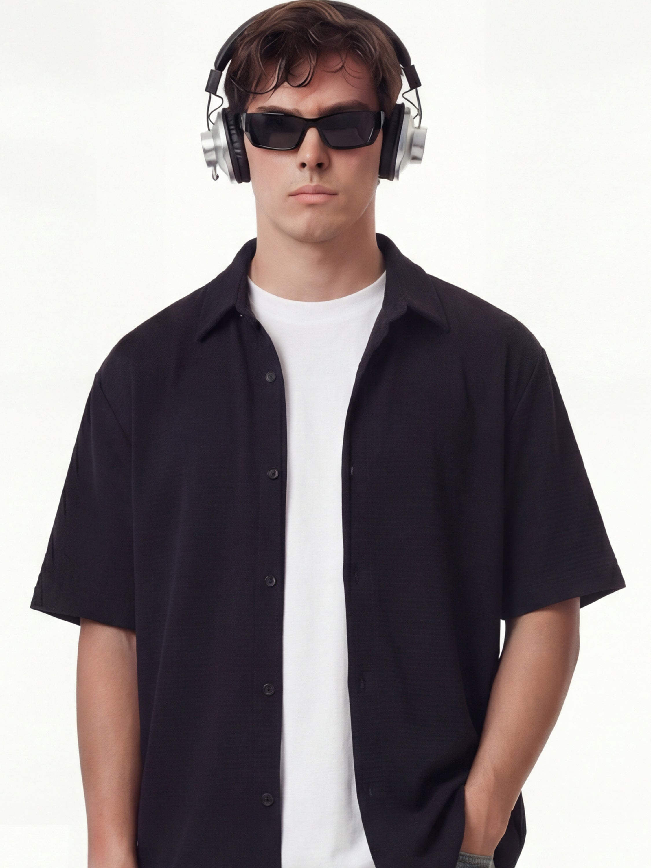 Highlander Men Black Self Design Boxy Fit Casual Shirt - Black - Image 1