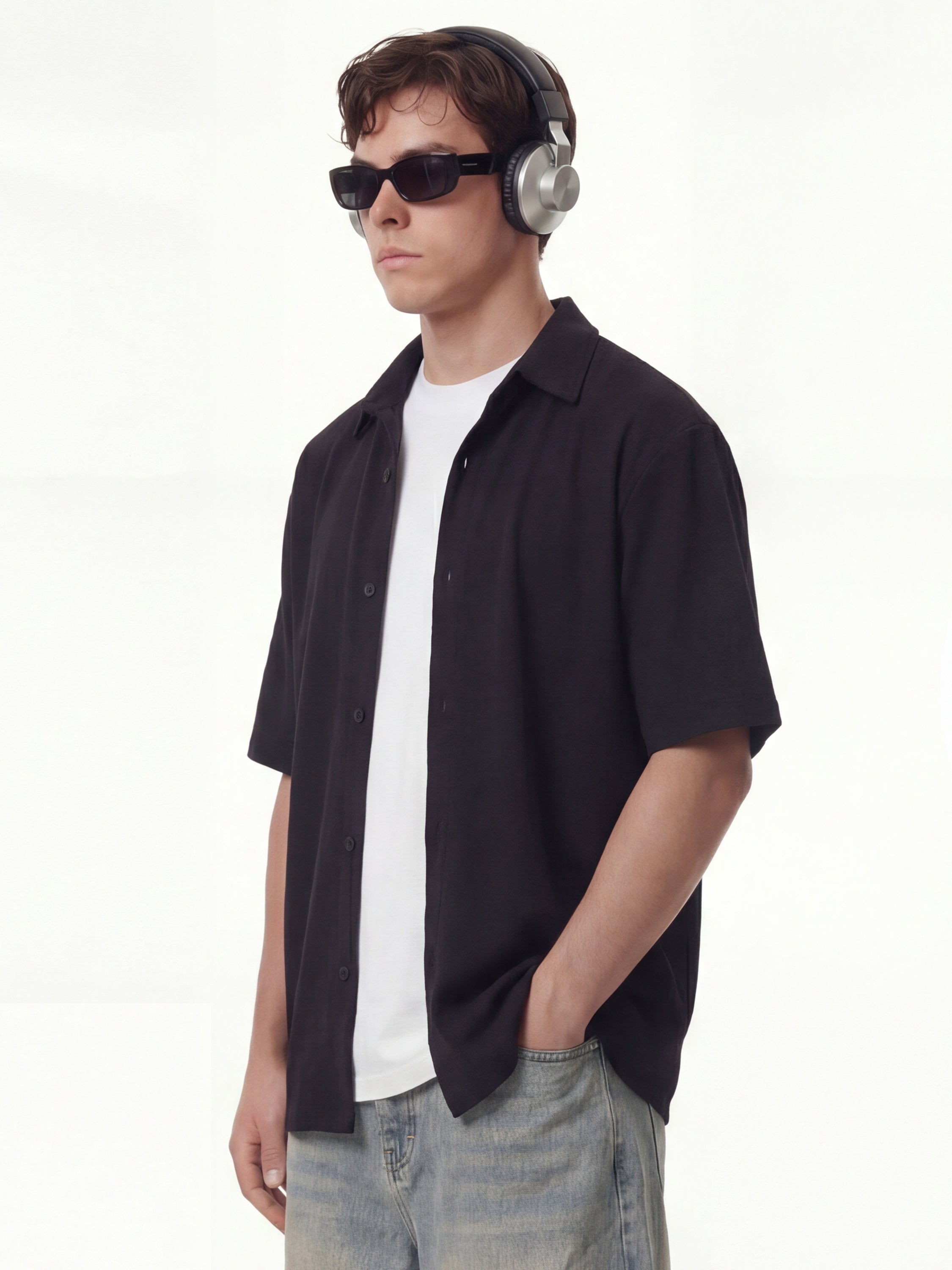 Highlander Men Black Self Design Boxy Fit Casual Shirt - Black - Image 4