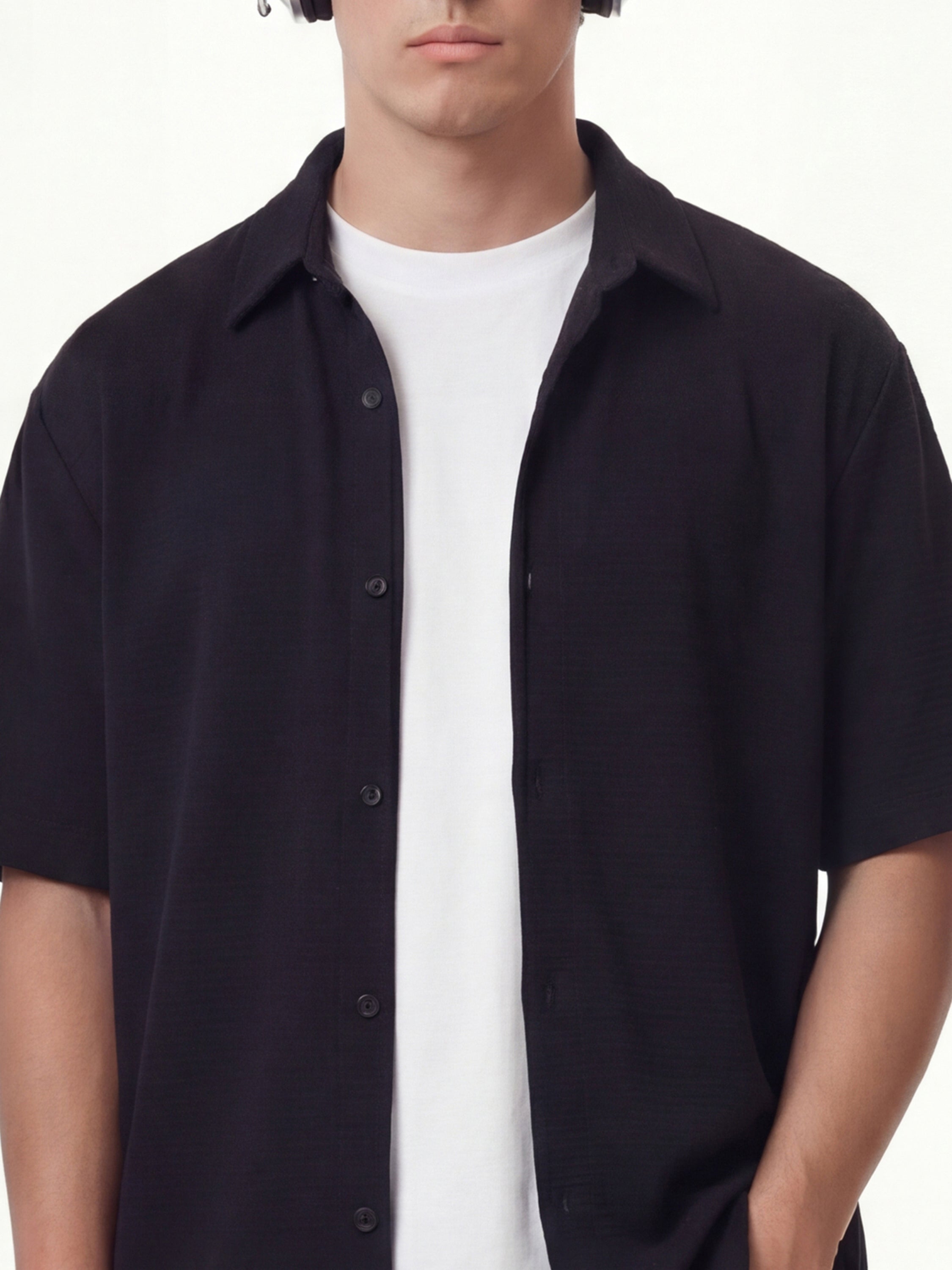 Highlander Men Black Self Design Boxy Fit Casual Shirt - Black - Image 5
