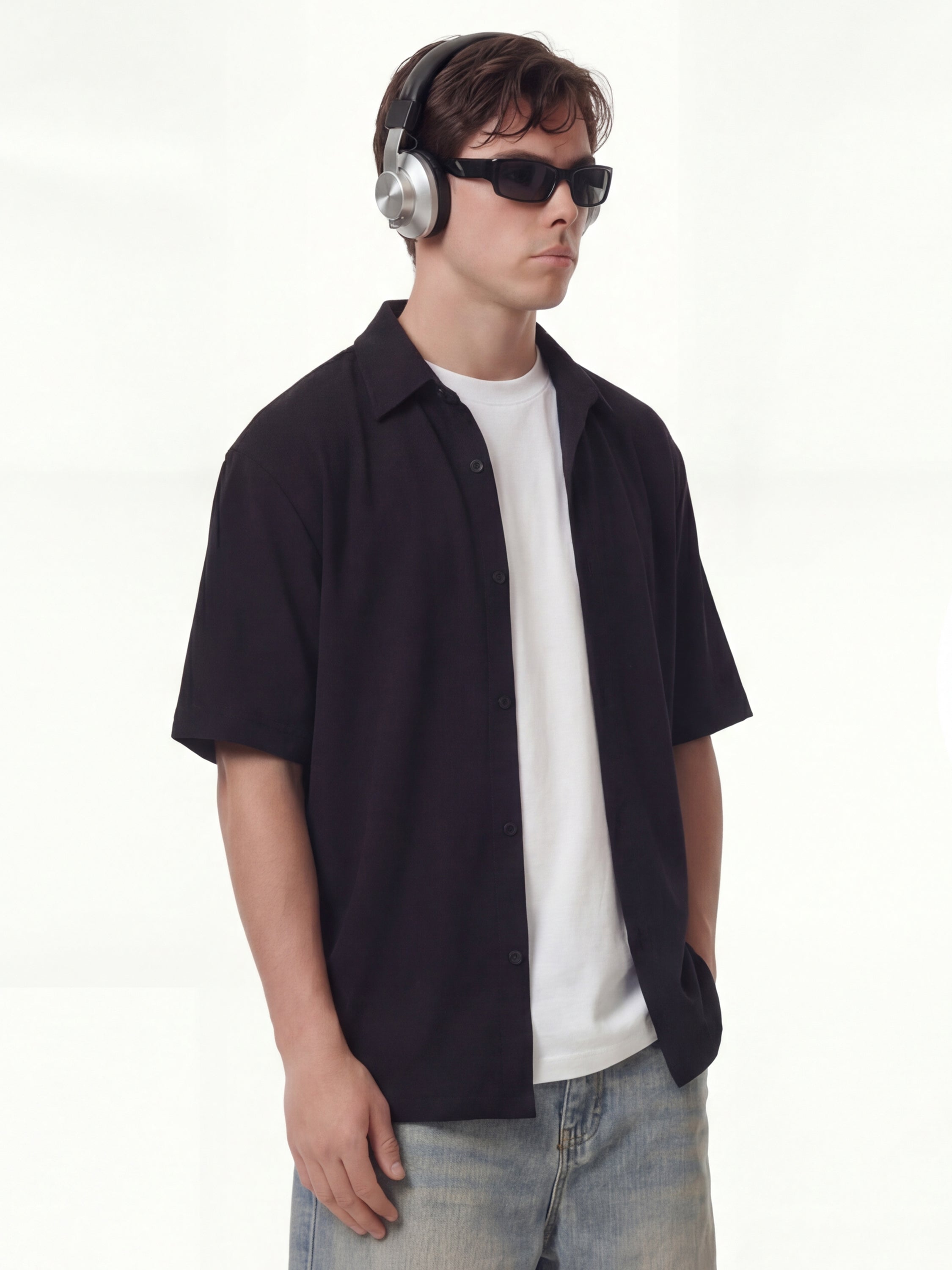 Highlander Men Black Self Design Boxy Fit Casual Shirt - Black - Image 6