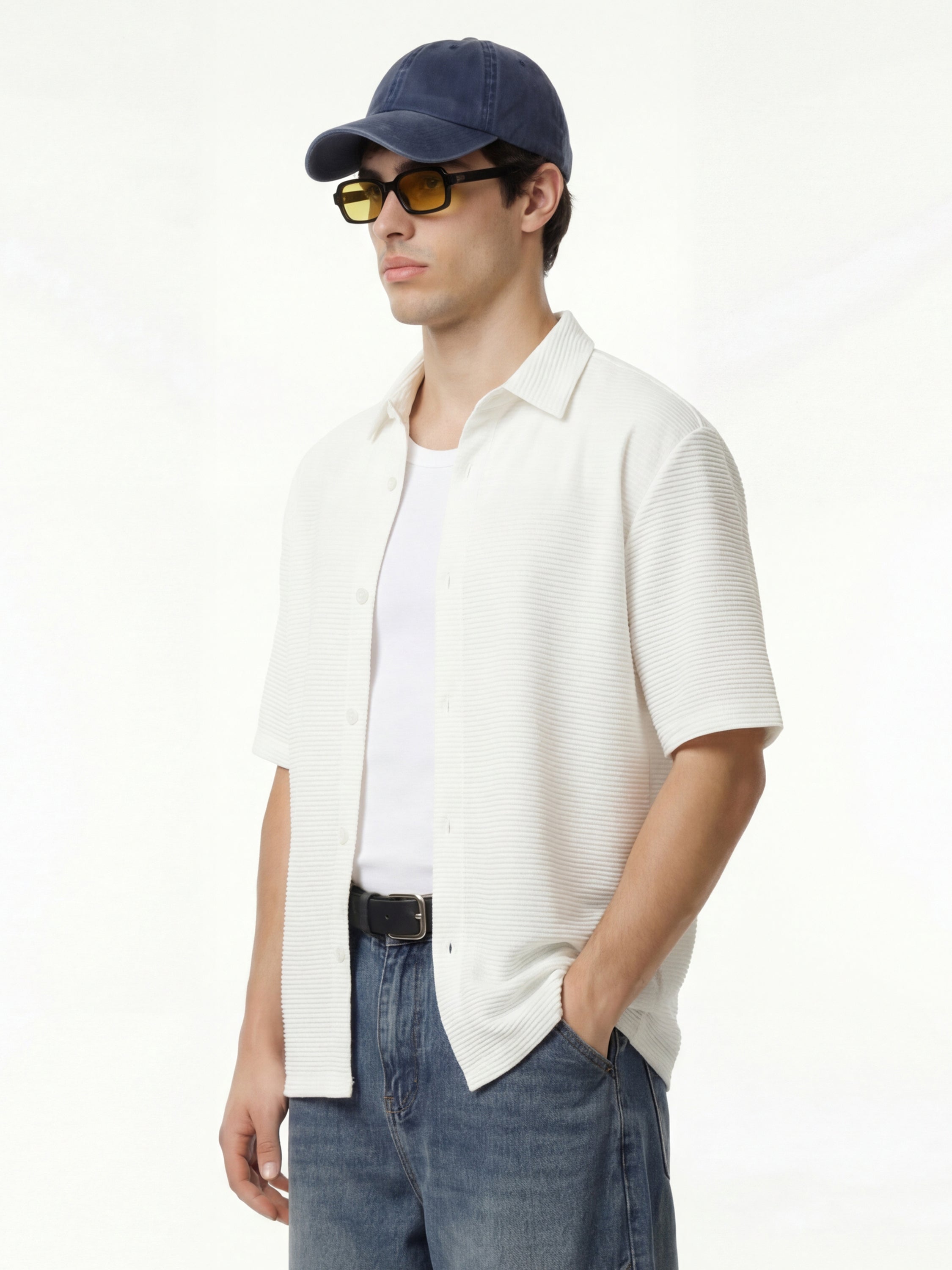 Highlander Men White Self Design Boxy Fit Casual Shirt - White - Image 4