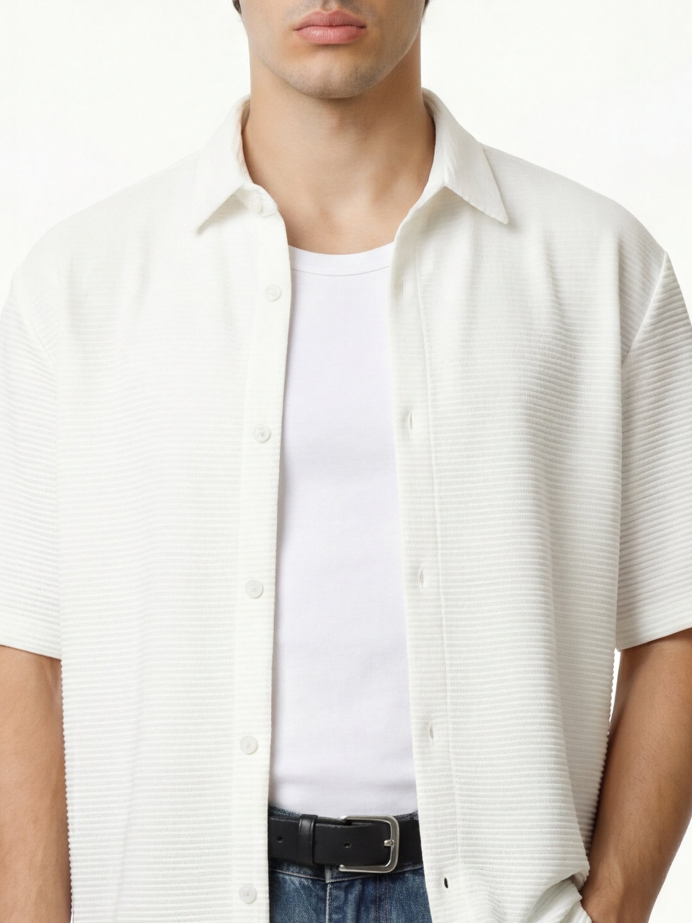Highlander Men White Self Design Boxy Fit Casual Shirt - White - Image 5