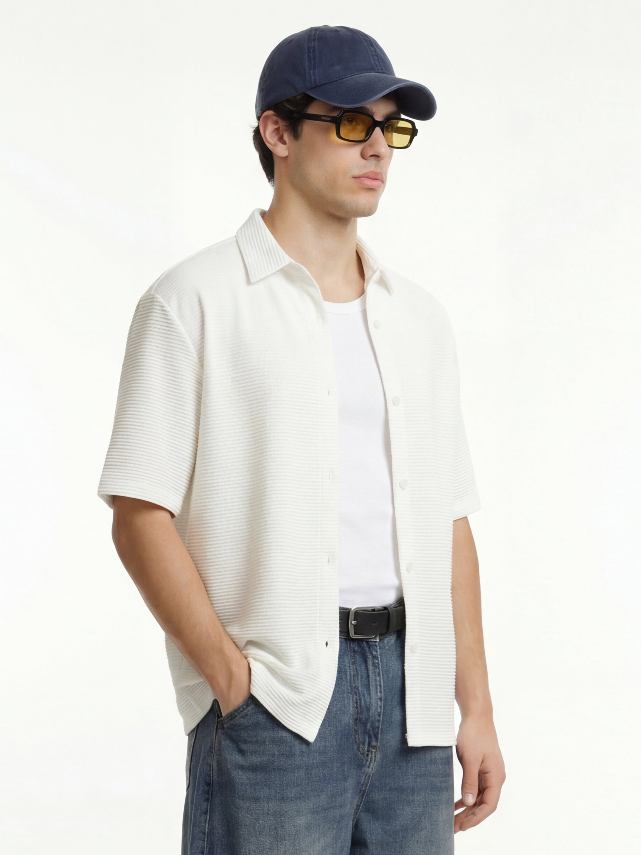 Highlander Men White Self Design Boxy Fit Casual Shirt - White - Image 6