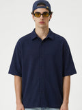 Highlander Men Navy Blue Self Design Boxy Fit Casual Shirt - Navy Blue - Image 1