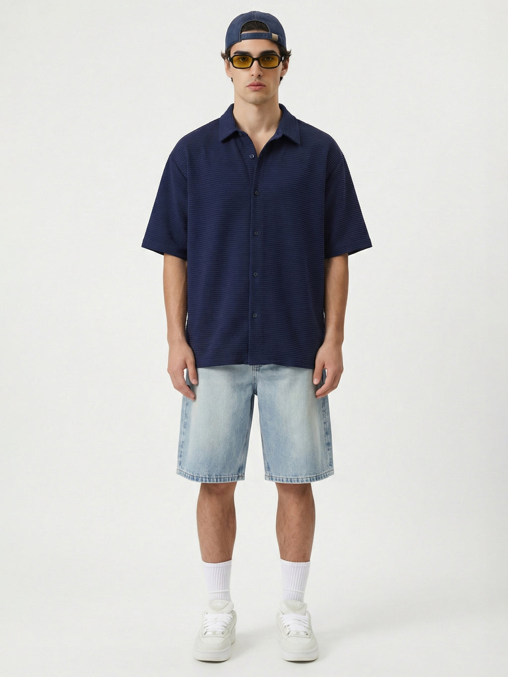 Highlander Men Navy Blue Self Design Boxy Fit Casual Shirt - Navy Blue - Image 2