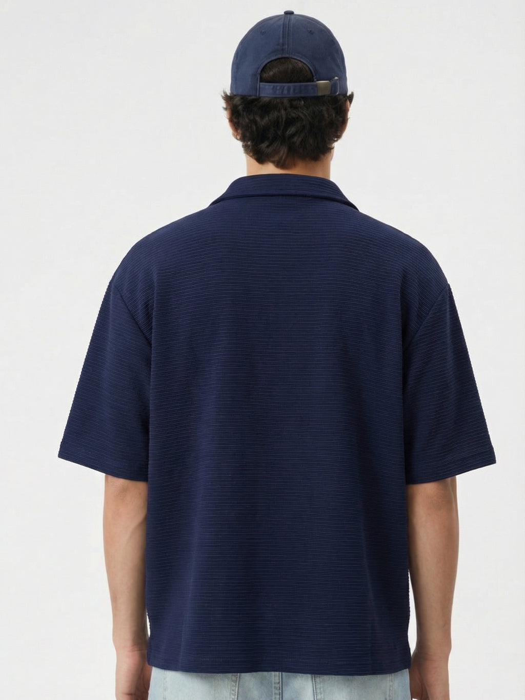 Highlander Men Navy Blue Self Design Boxy Fit Casual Shirt - Navy Blue - Image 3