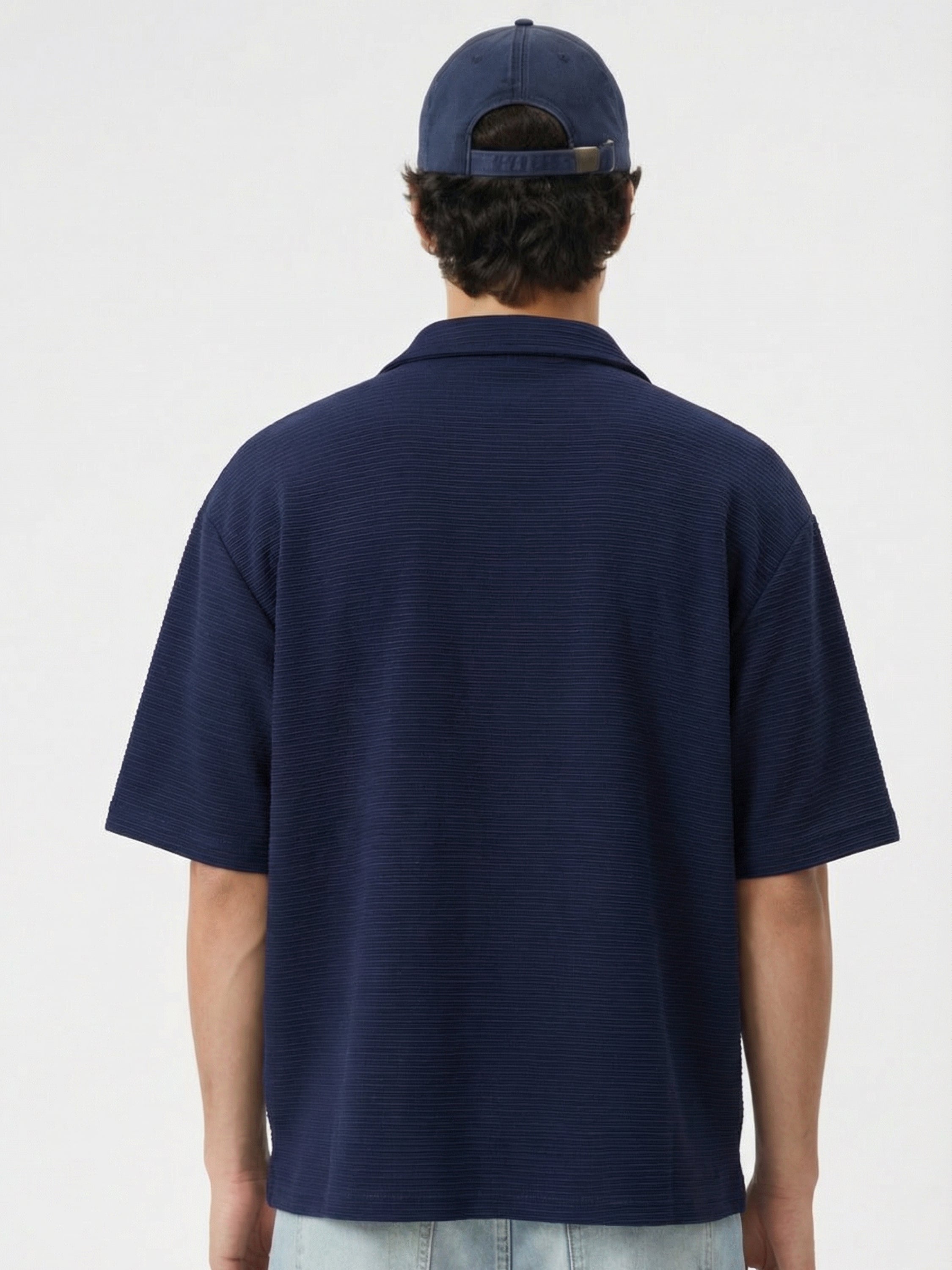 Highlander Men Navy Blue Self Design Boxy Fit Casual Shirt - Navy Blue - Image 3