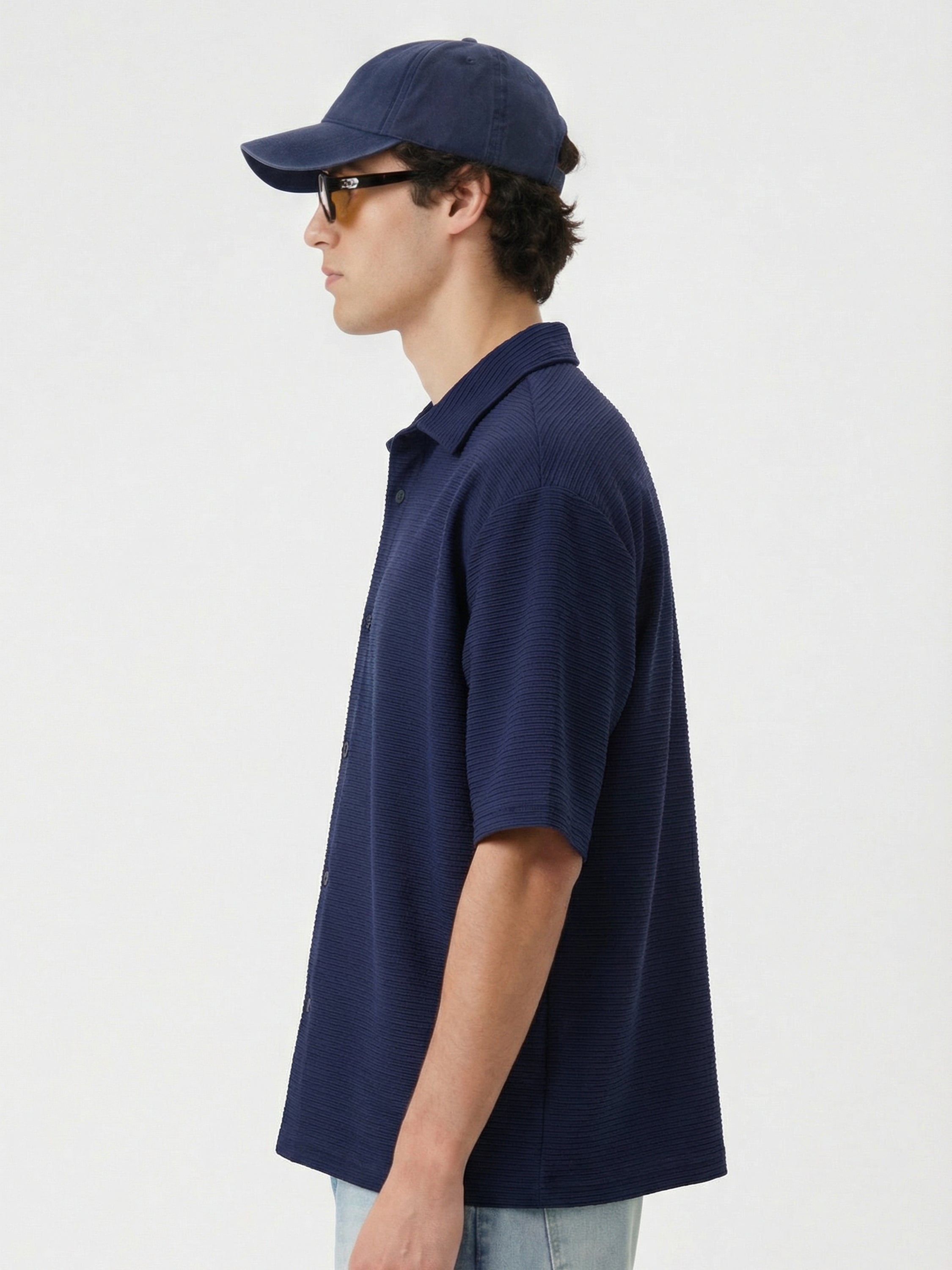 Highlander Men Navy Blue Self Design Boxy Fit Casual Shirt - Navy Blue - Image 4