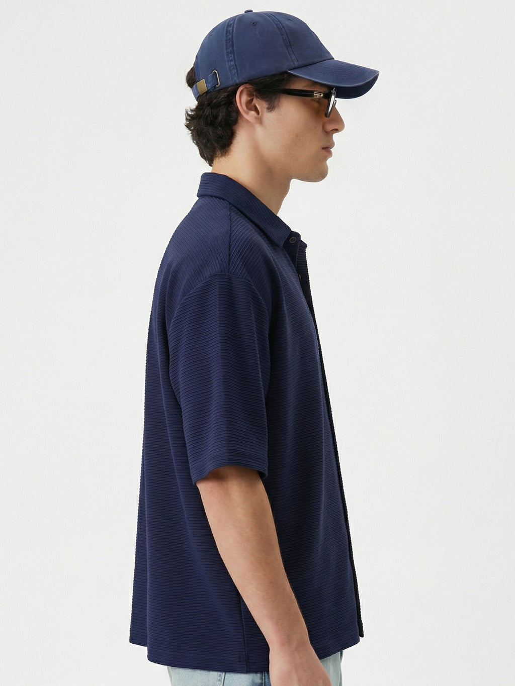 Highlander Men Navy Blue Self Design Boxy Fit Casual Shirt - Navy Blue - Image 5