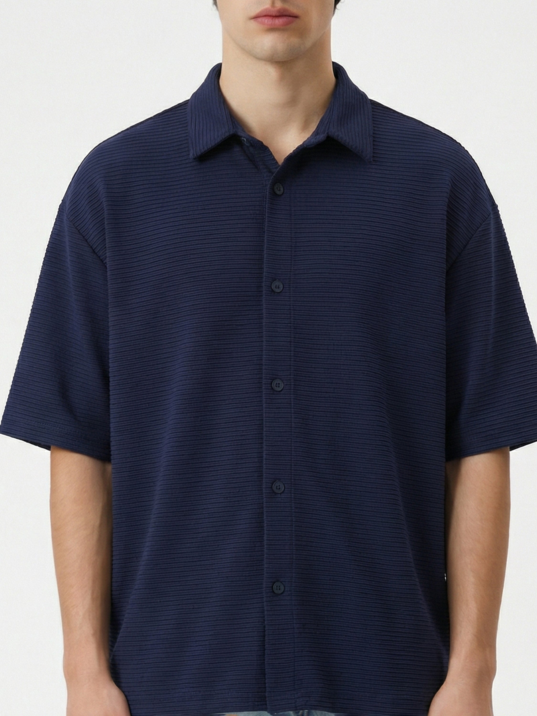 Highlander Men Navy Blue Self Design Boxy Fit Casual Shirt - Navy Blue - Image 6