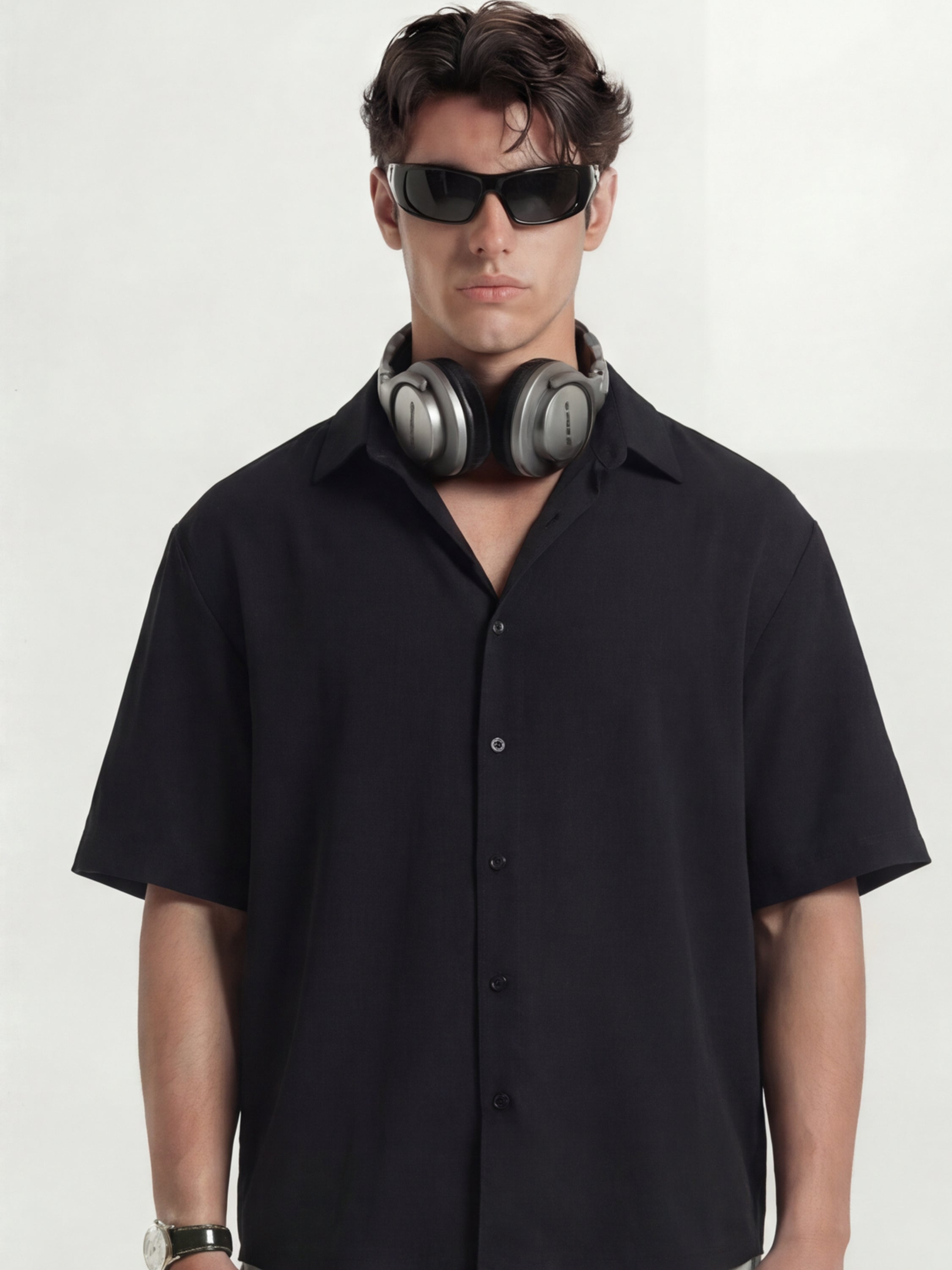 Highlander Men Black Solid Boxy Fit Casual Shirt - Black - Image 1