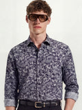 Highlander Men Navy Blue Printed Slim Fit Casual Shirt - Navy Blue - Image 1