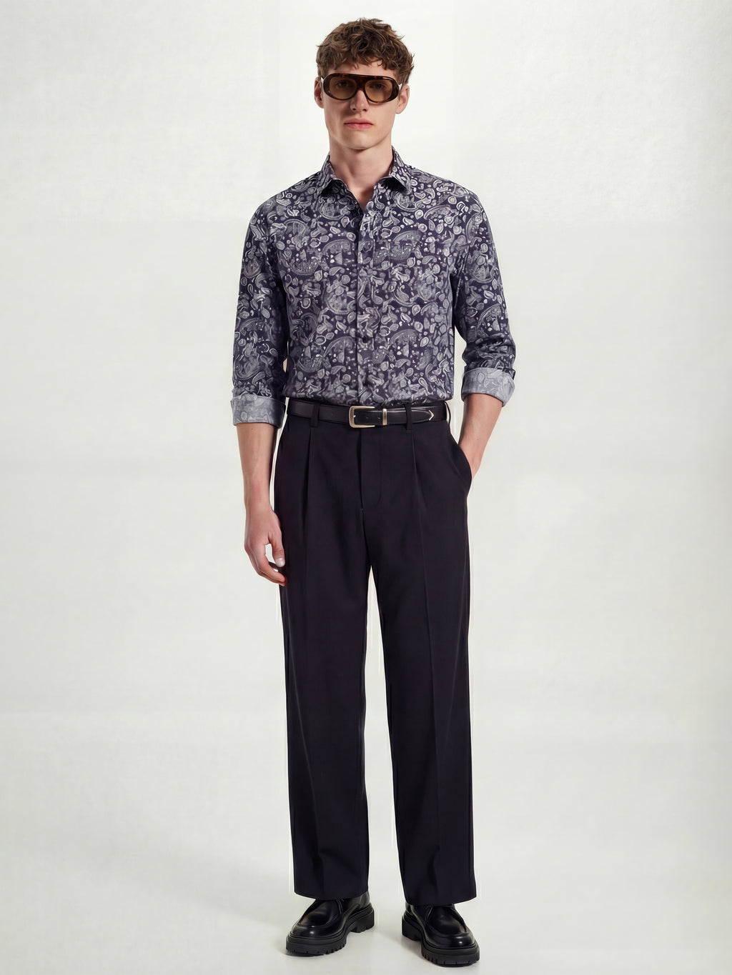 Highlander Men Navy Blue Printed Slim Fit Casual Shirt - Navy Blue - Image 2